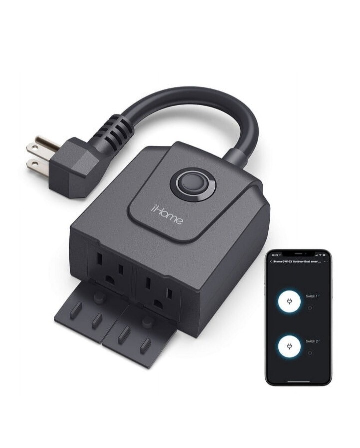 iHome Flow Smart Outdoor Weather Resistant WiFi Plug - 2 Outlets - Alexa/Google