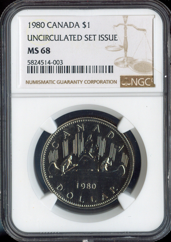 1980 Canada Dollar $1 NGC MS68 UNC SET - Quality