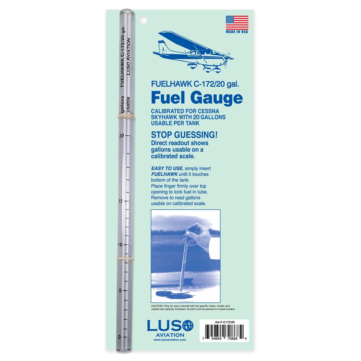 J-Air Fuelhawk Fuel Gauge - Cessna C-172 / 20 Gallon - Pre-Flight Fuel Dipstick