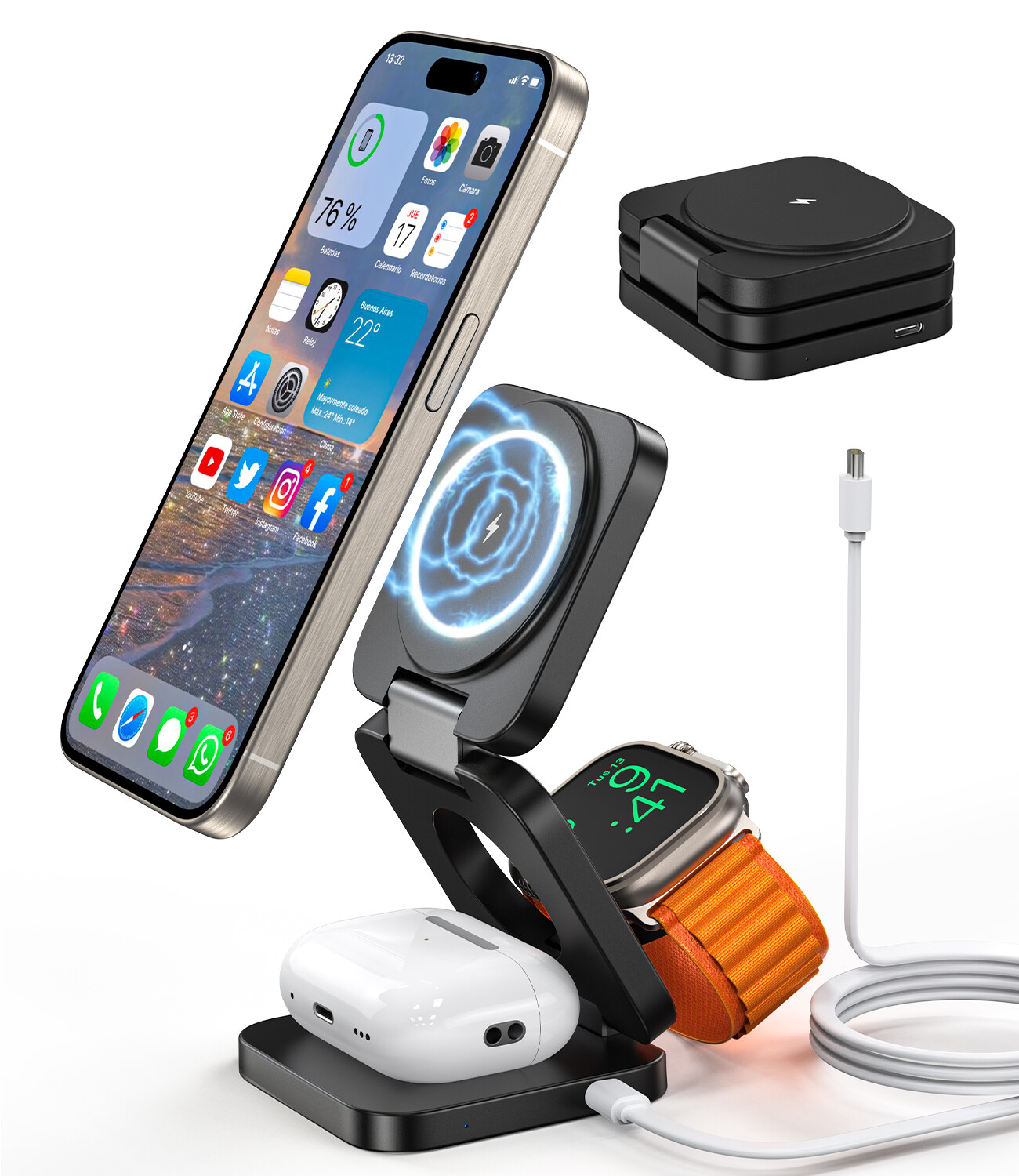 Magsafe Wireless Charger Dock 3 in 1 Charging Station For iPhone iWatch Airpods