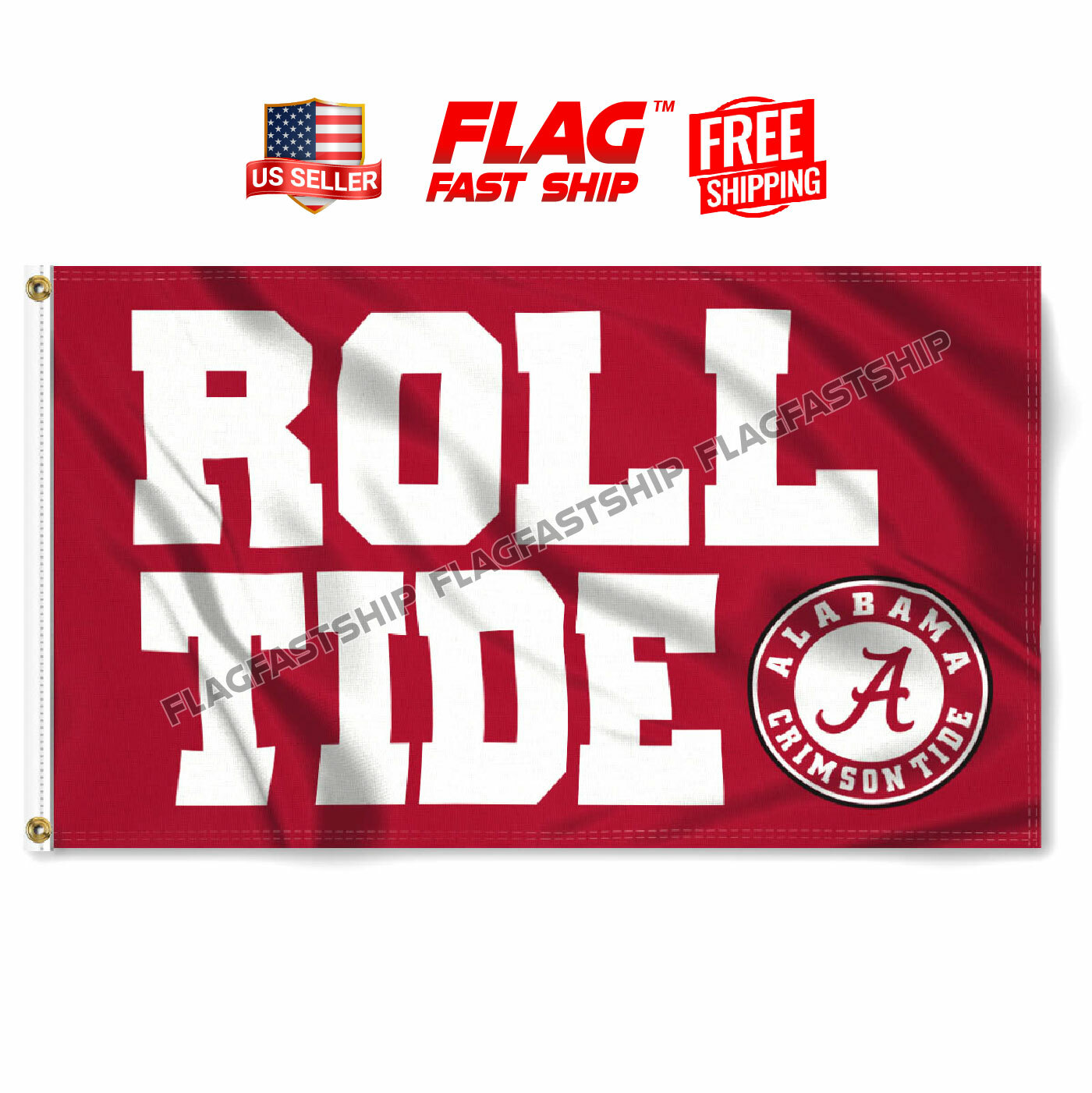 Alabama Football Crimson Tide 3x5 ft Flag Banner ROLL TIDE FREE Shipping NCAA