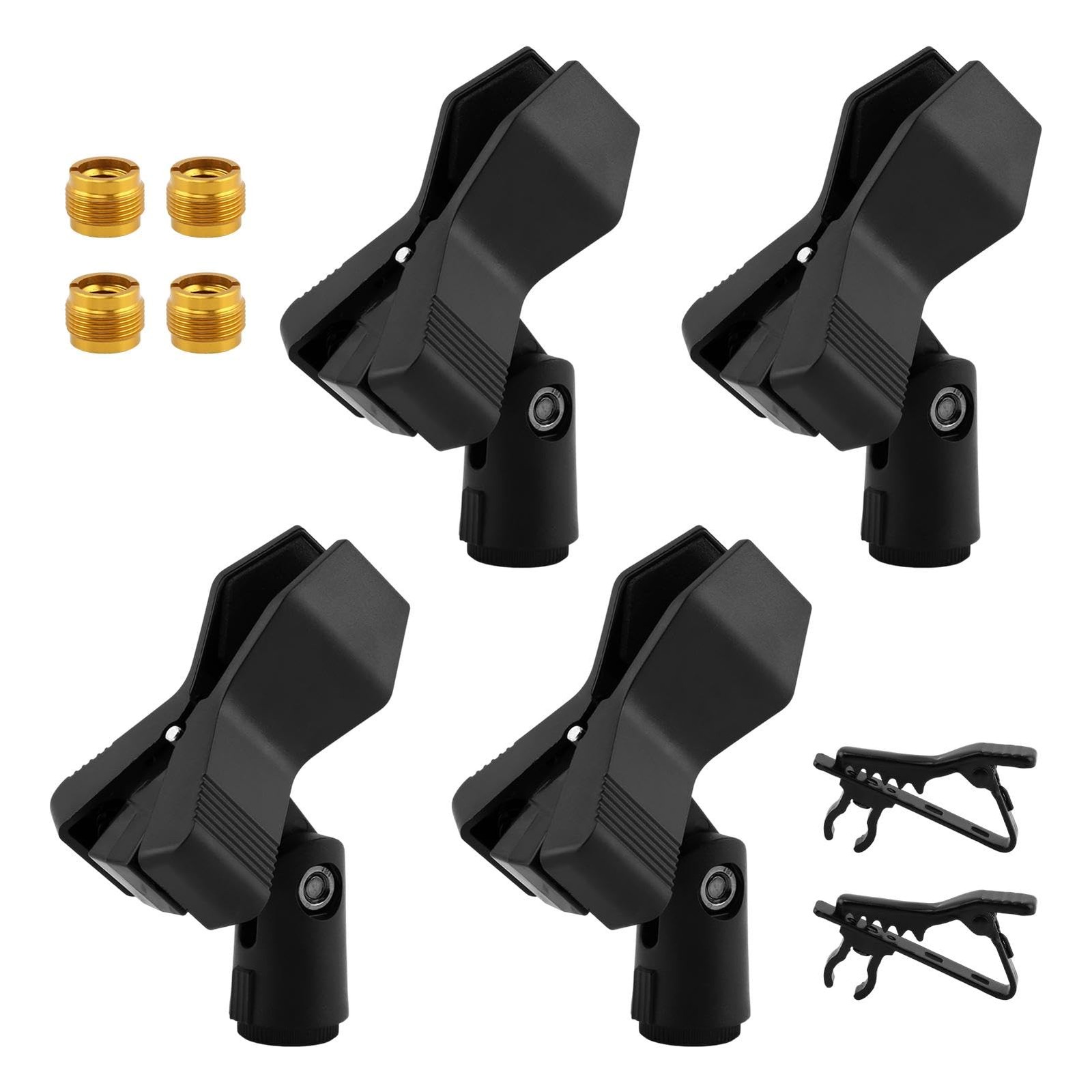 4 Pcs Universal Adjustable Microphone Clip Holder with Stand Adapter Black