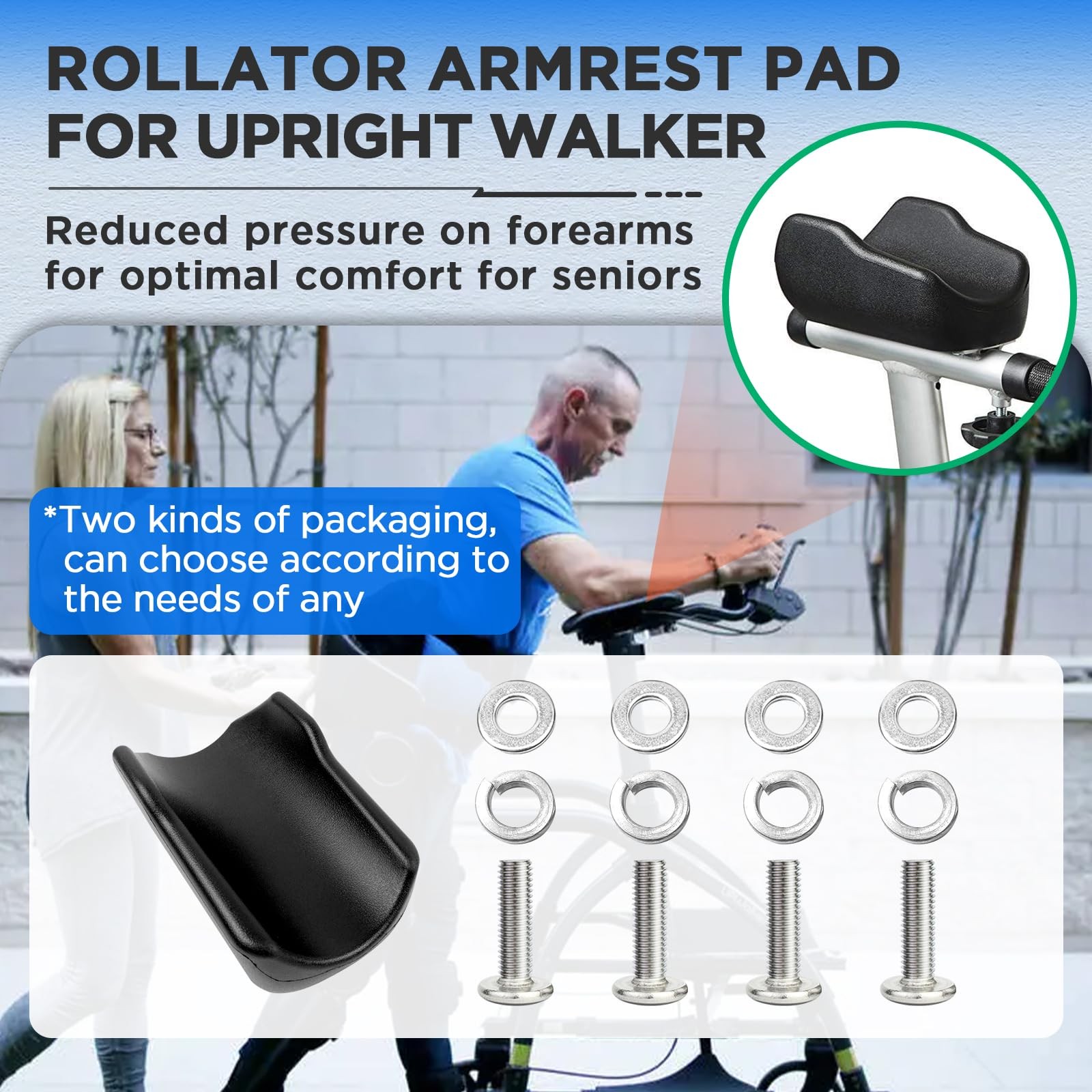 Rollator Armrest Pad, Universal Arm Rest Attachment, 1PCS, Black