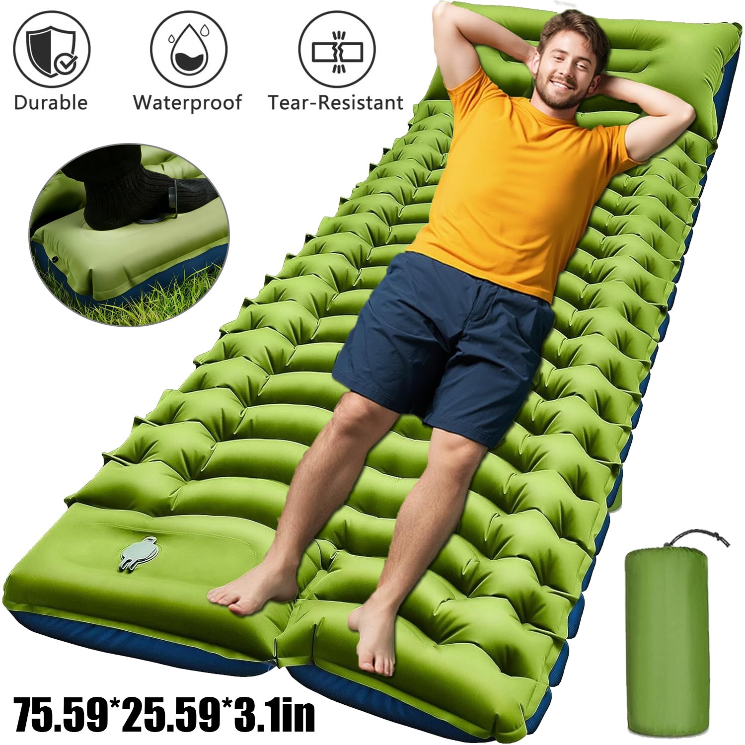 Camping Sleeping Pad, Ultralight Camping Mat with Pillow Built-in Foot Pump