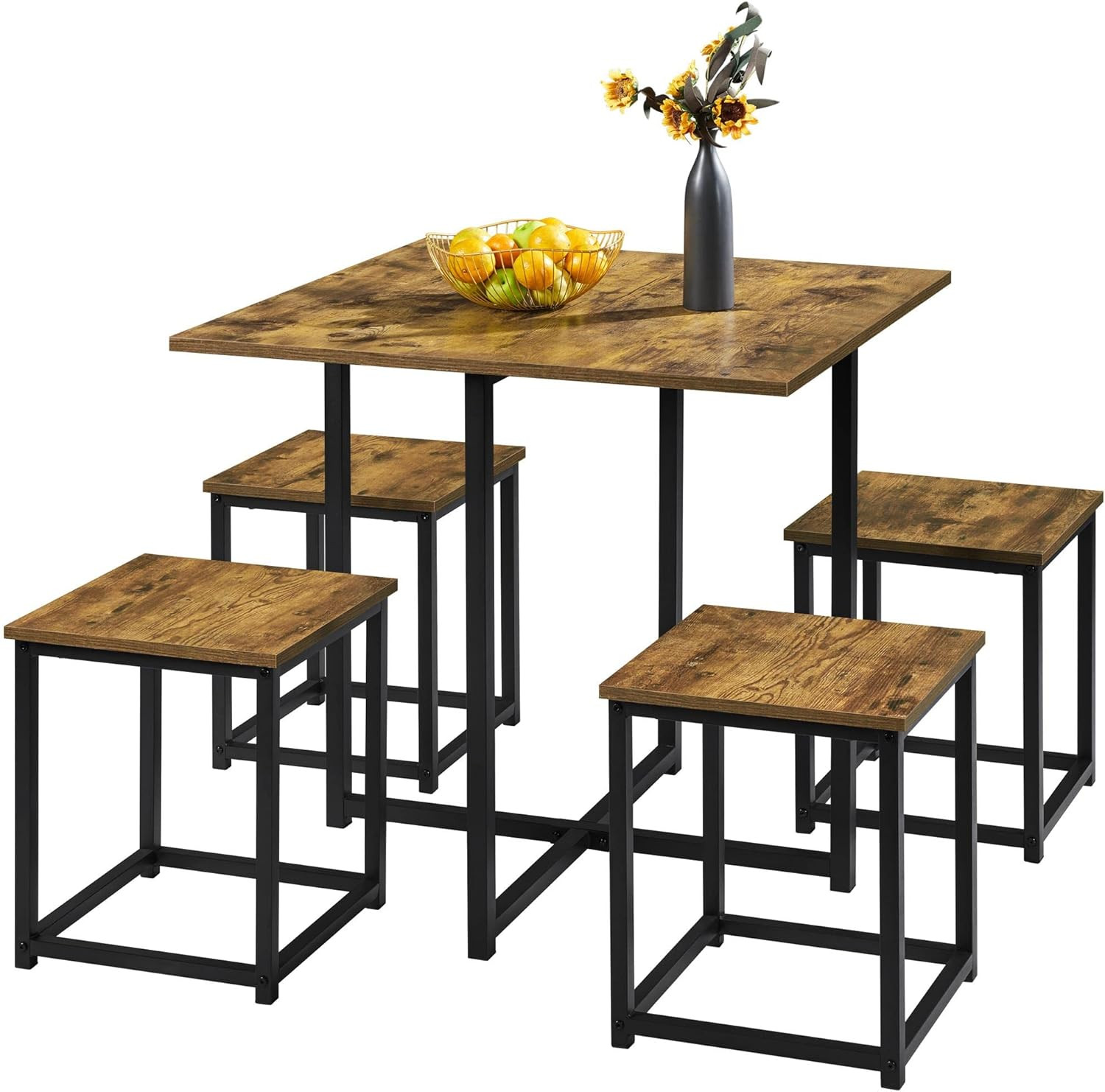 Industrial Dining Table Set for 4 Compact Kitchen Table and 4 Stools Space Savin