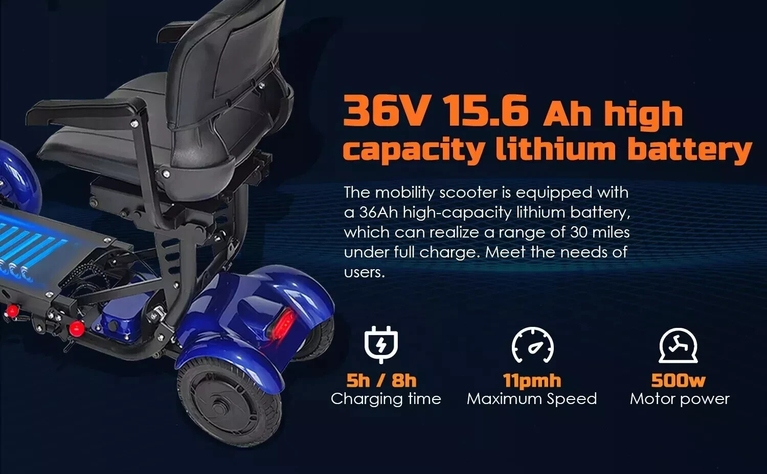 Foldable 4 Wheel Mobility Scooter Folding Drive Device for Seniors Adults 500W