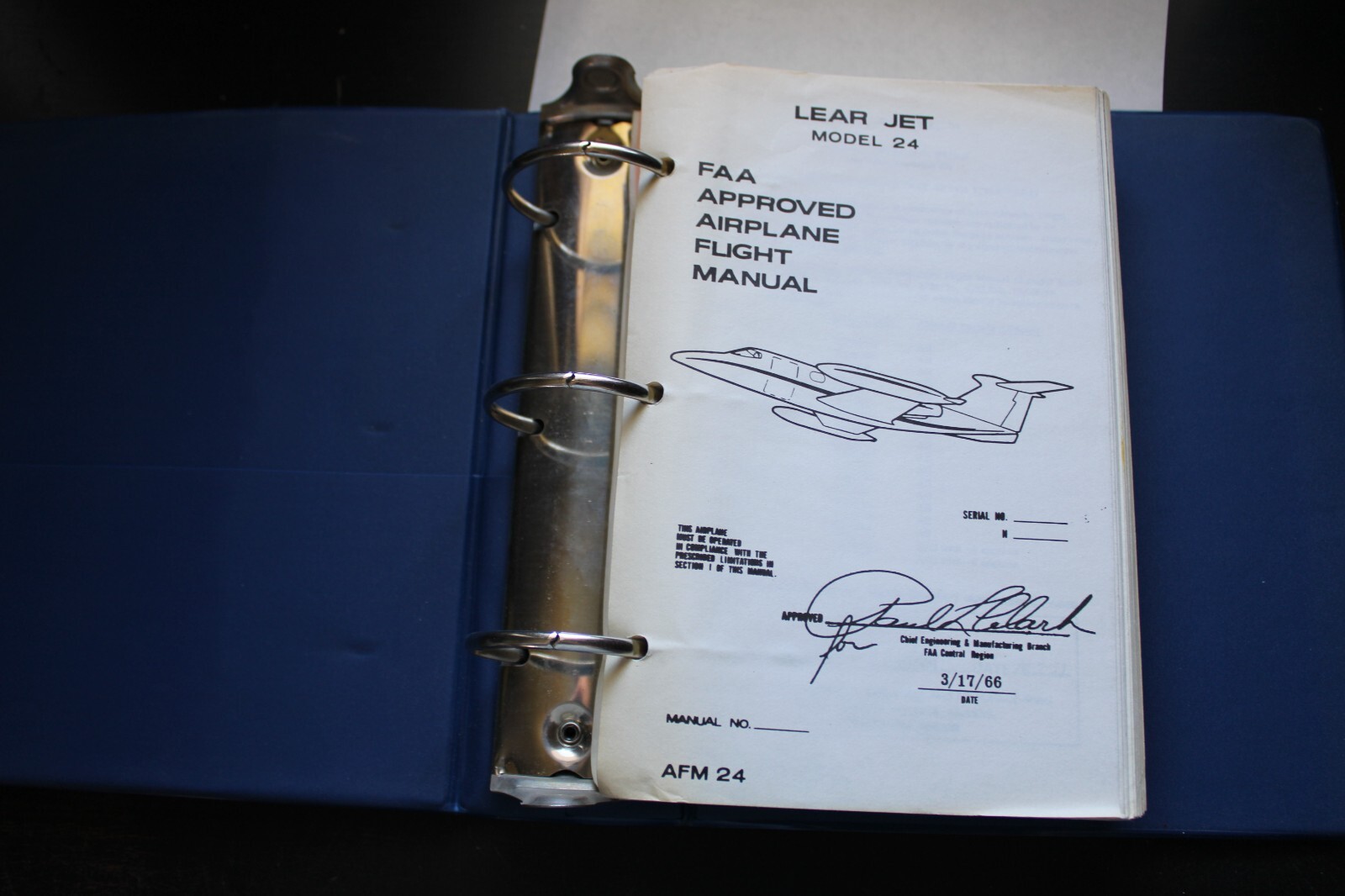 Lear Jet Model 24 FAA Approved Airplane Pilot Flight Manual 1966 AFM 24