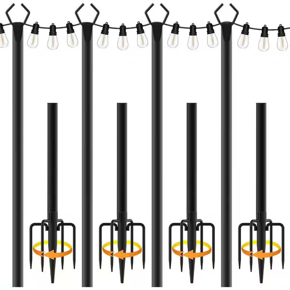 9.8 Ft. Metal Outdoor String Light Flagpoles with Fork /Post/Stand for Patio,Dec