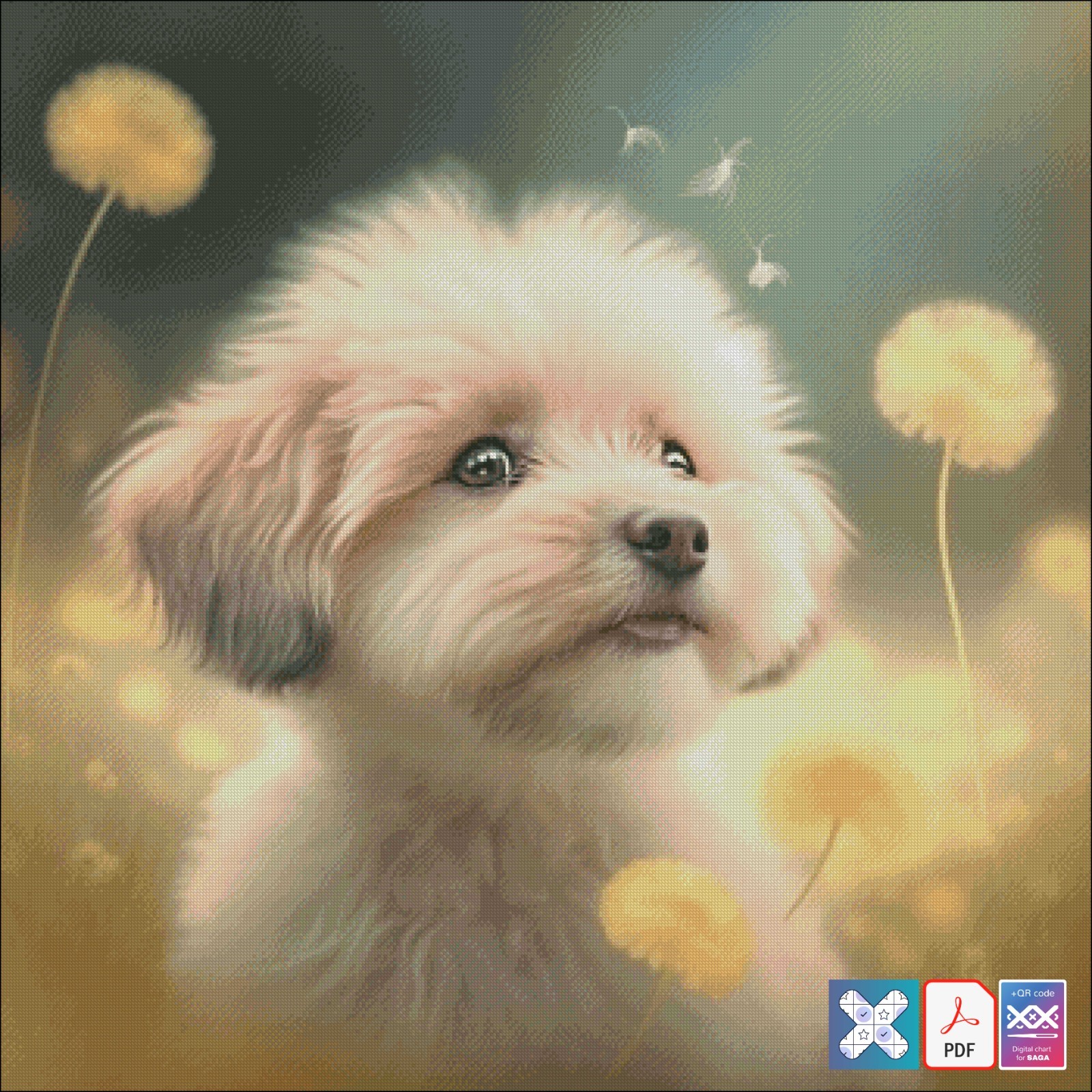 Puppy in Flower - Chart Counted Cross Stitch Pattern Needlework 1389