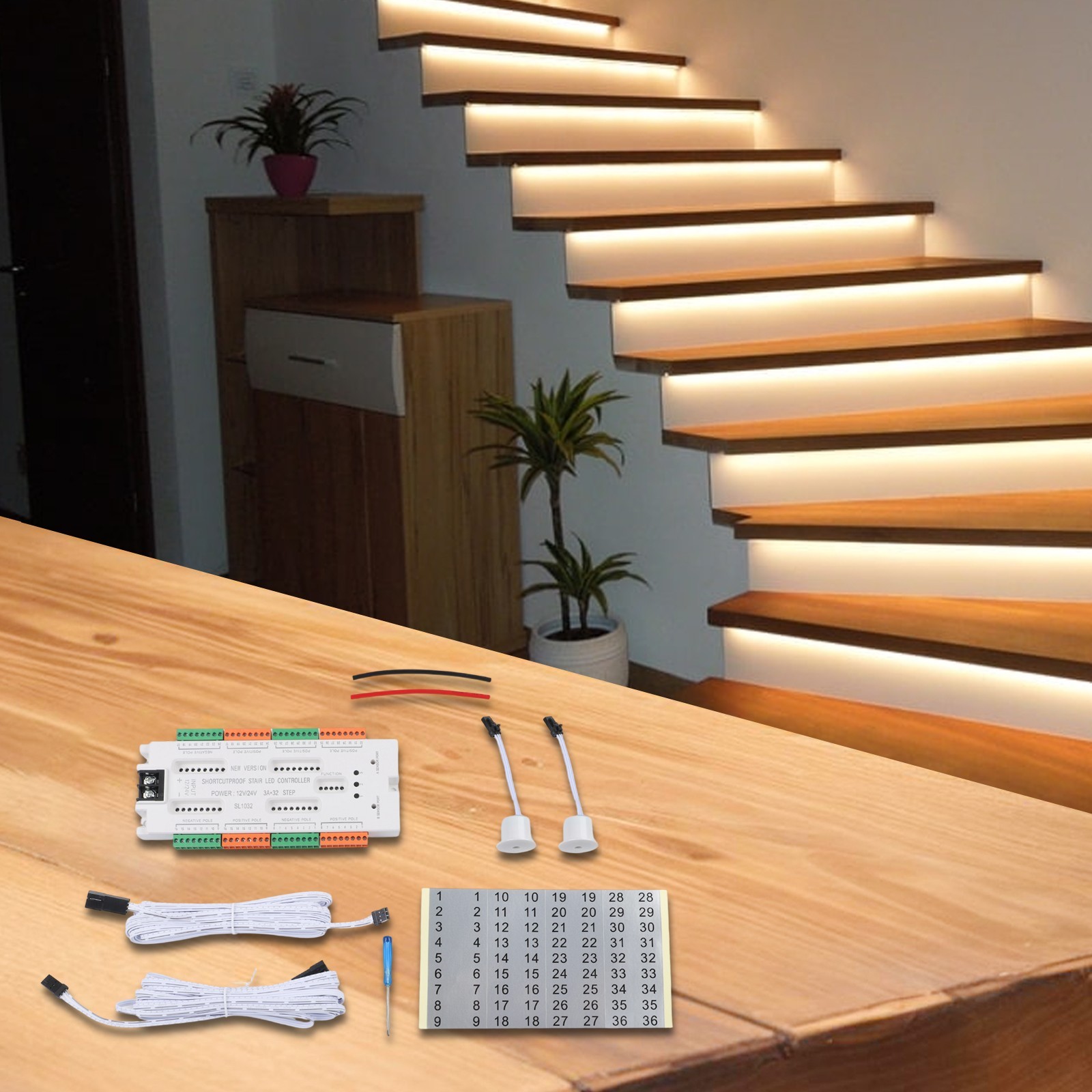 Stair LED Controller 32 Channels UL1032 with Dual AB Sensor Wiring Guide