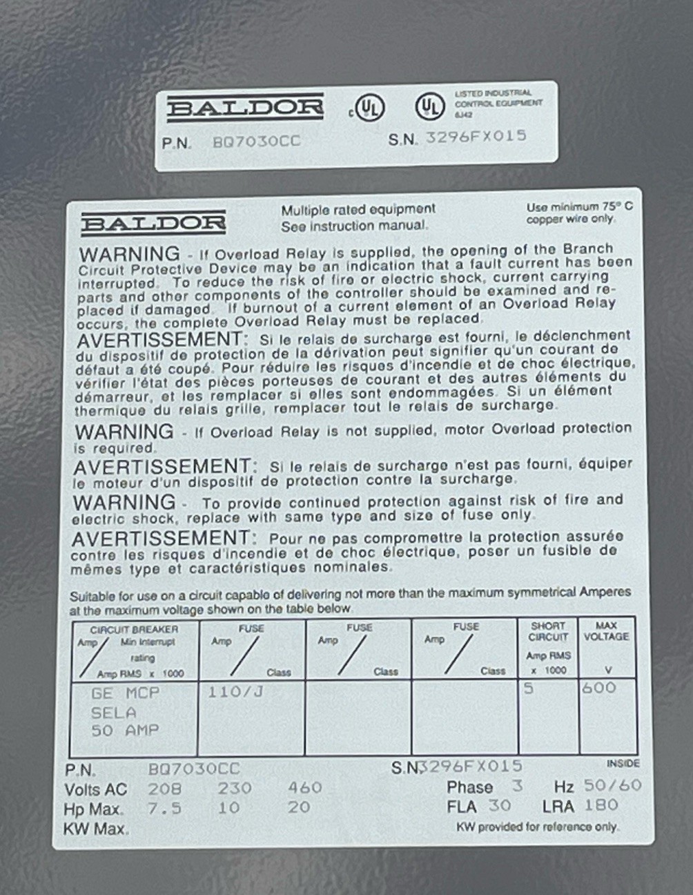 Baldor Dynamic Brake Enclosure BQ7-030-CC Box Only