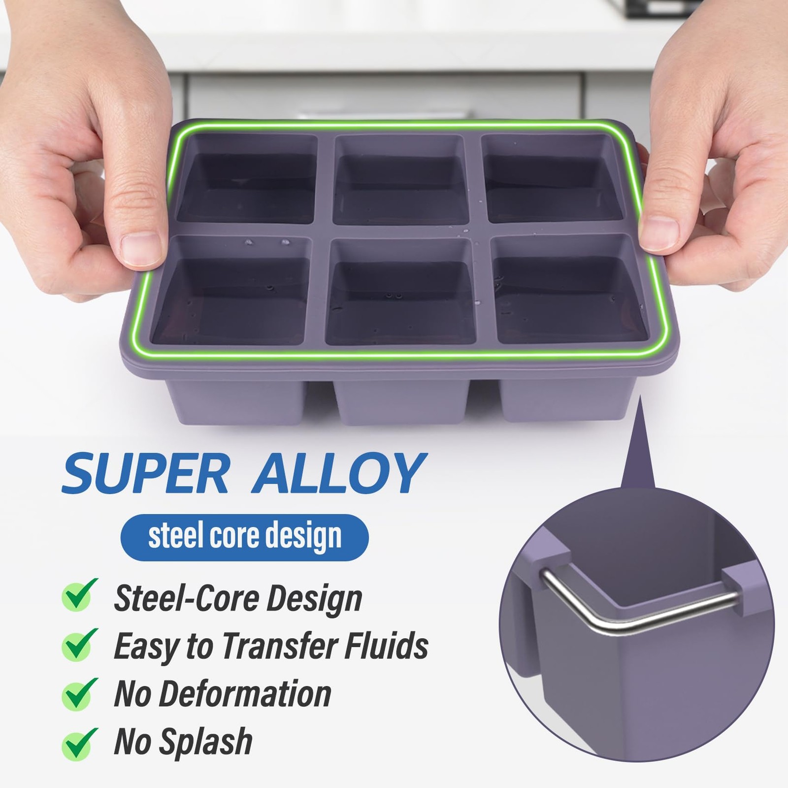 Large Silicone Ice Cube Trays with Lids, 2 Pack, Makes 2-Inch Cubes