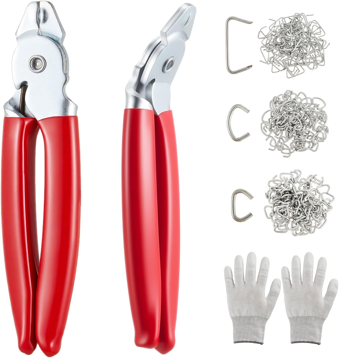 300 Pcs Hog Rings with 2 Pcs Hog Ring Pliers Kit, Straight & 45° Bent, 3/4", 1/2