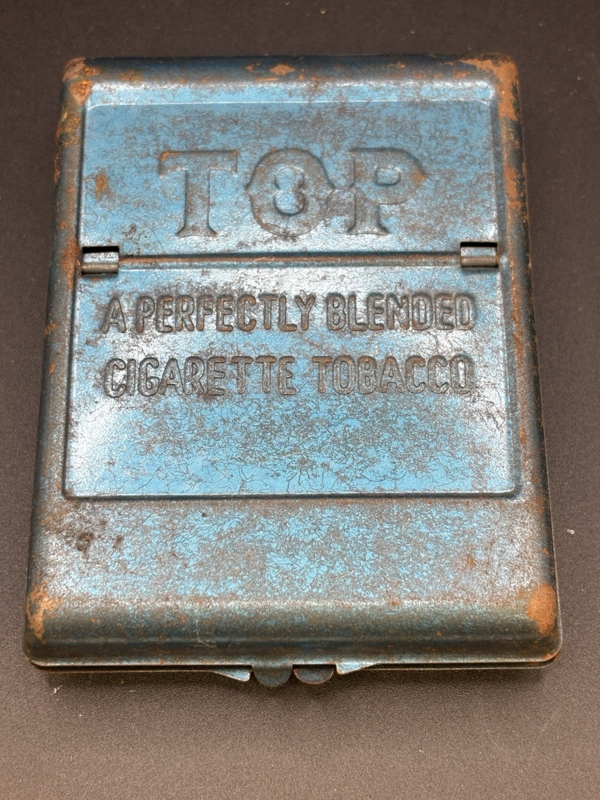 Vintage TOP Blue Metal Tin Cigarette Roller  Perfect Blended Tobacco Patena