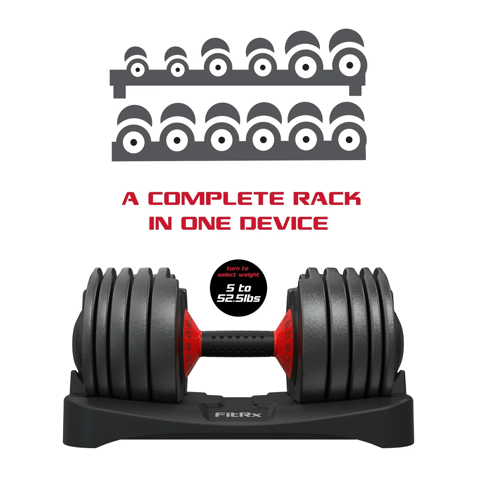 FitRx SmartBell Adjustable Dumbbell, 5-52.5 lbs