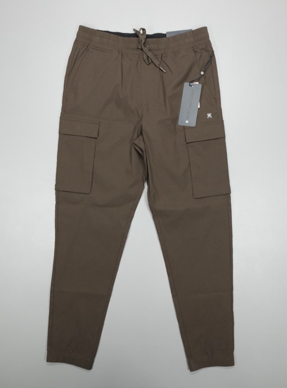 Kenneth Cole Performance Tech Jogger Cargo Tapered Woven Nylon Dark Brown