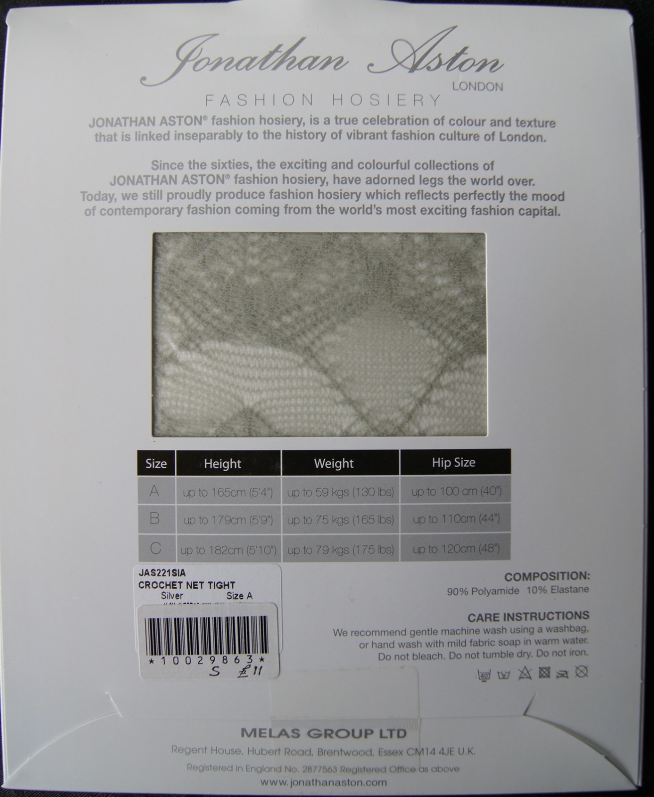 Jonathan Aston Silver "Crochet Net" Grey Patterned Tights