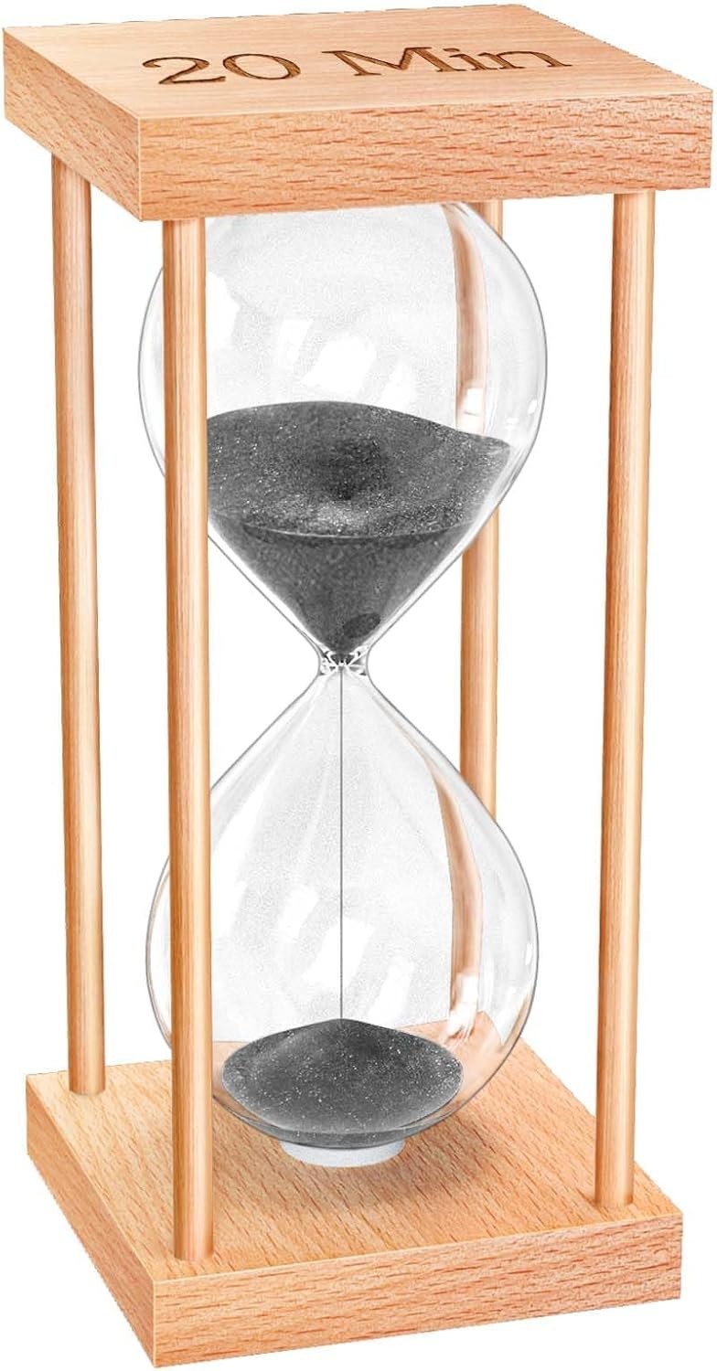 Hourglass 20 Minute Decorative Sand Timer, Black Wooden Frame Black Sand Clock