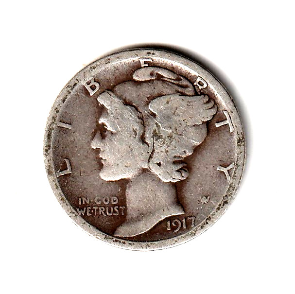 1917 S Mercury Dime good