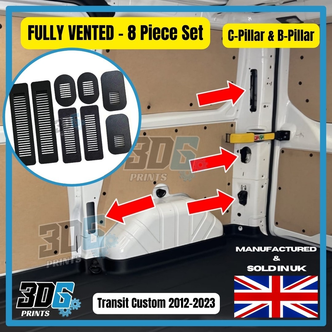Fully Vented Black Transit Custom Van C Pillar B Pillar Rear Covers Camper 8PC