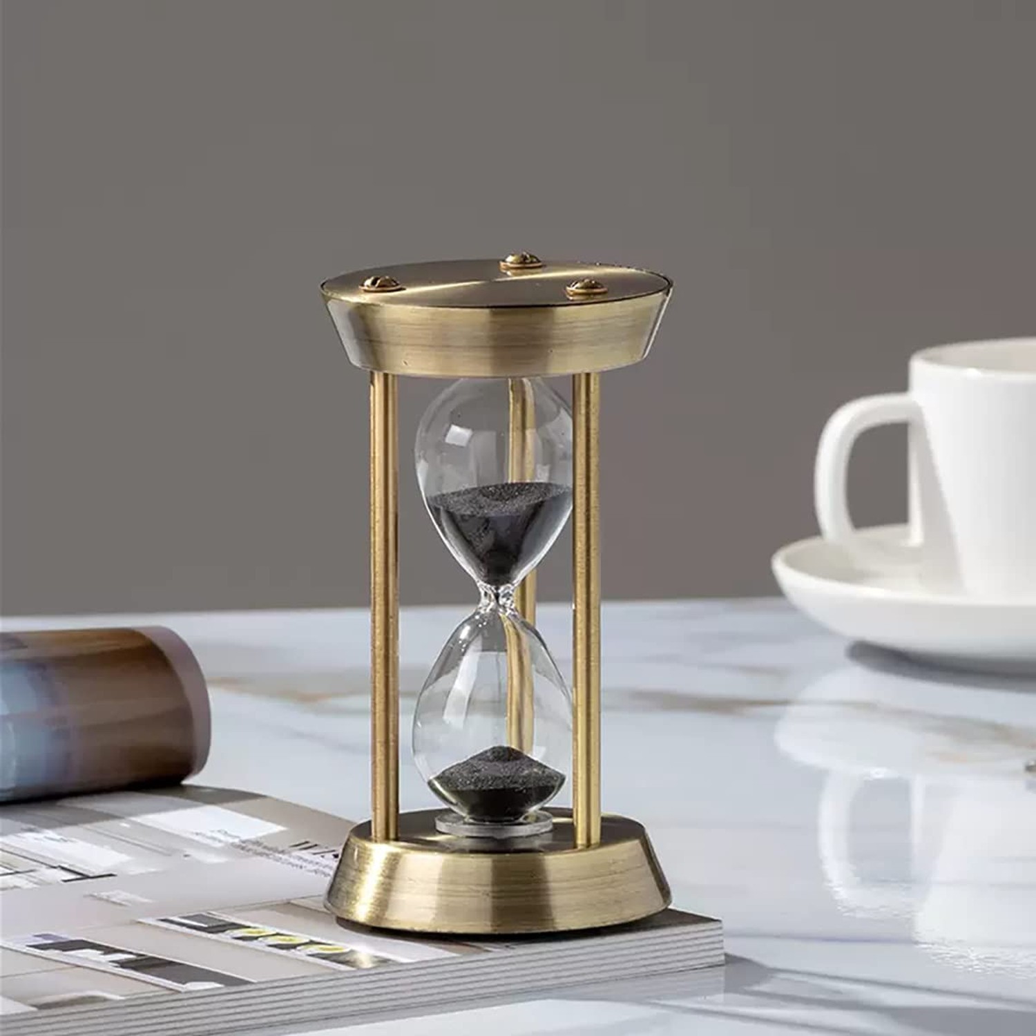 Hourglass Timer, 15 Minutes Hourglass Timer, Embossed White Sand Metal Glass ...