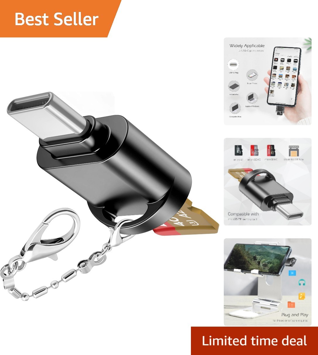 USB C Micro SD Card Reader for Android Phone, Camera, Laptop with Keychain, M...
