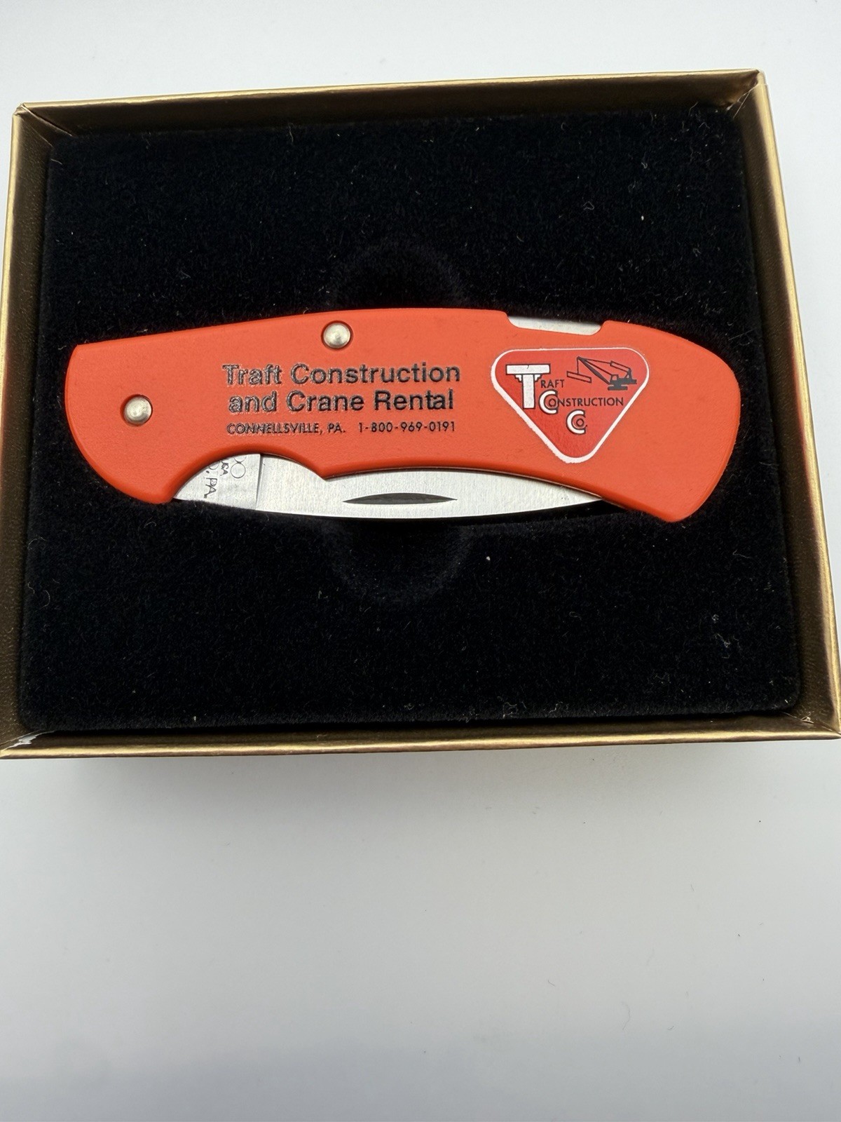 Traft Construction Advertising Stainless Orange Zippo Pocket Knife New B18