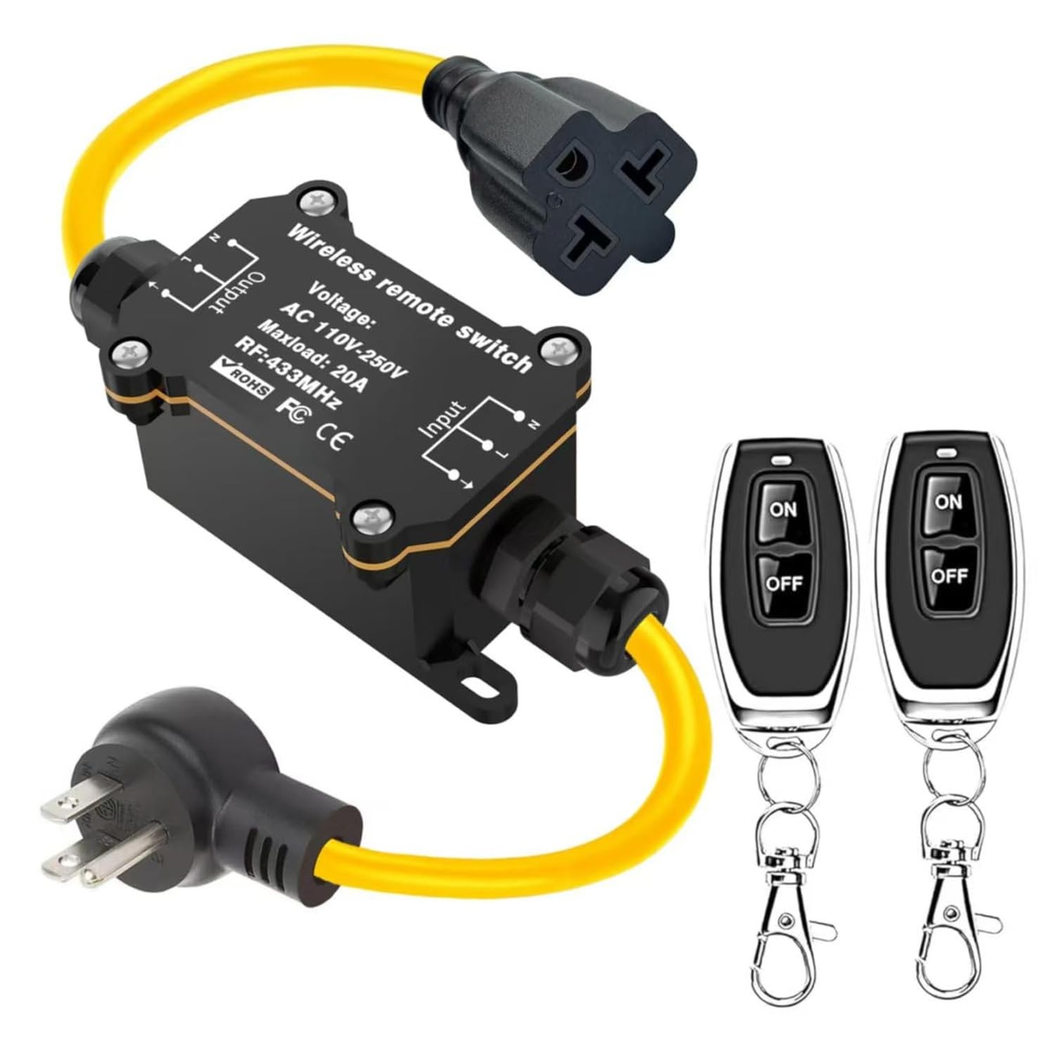 AC110250V Waterproof Remote Control Power Switch Outlet 20A 165 Ft Range