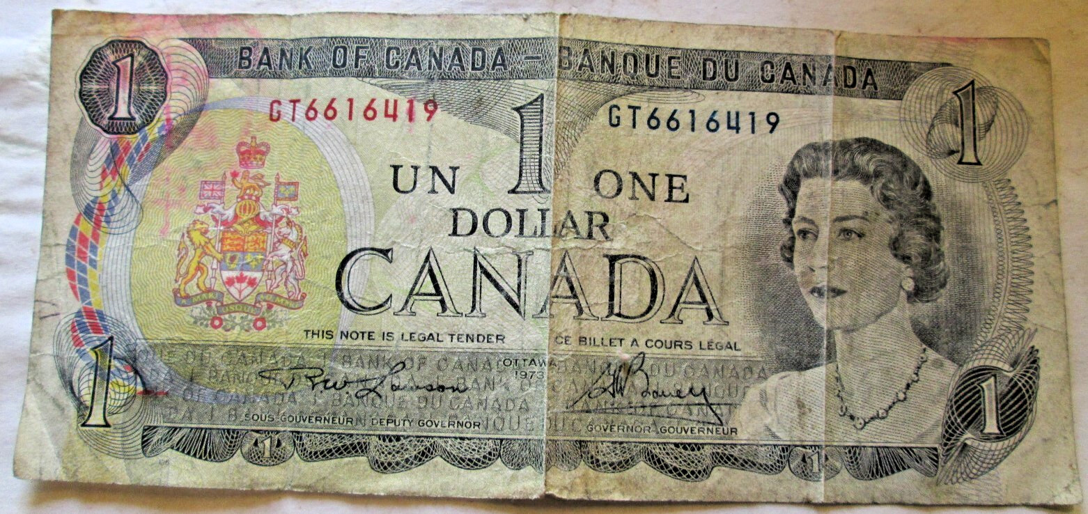 1973 BANK OF CANADA 1 UN DOLLAR, GT6616419, VF CONDITION, CIRCULATED