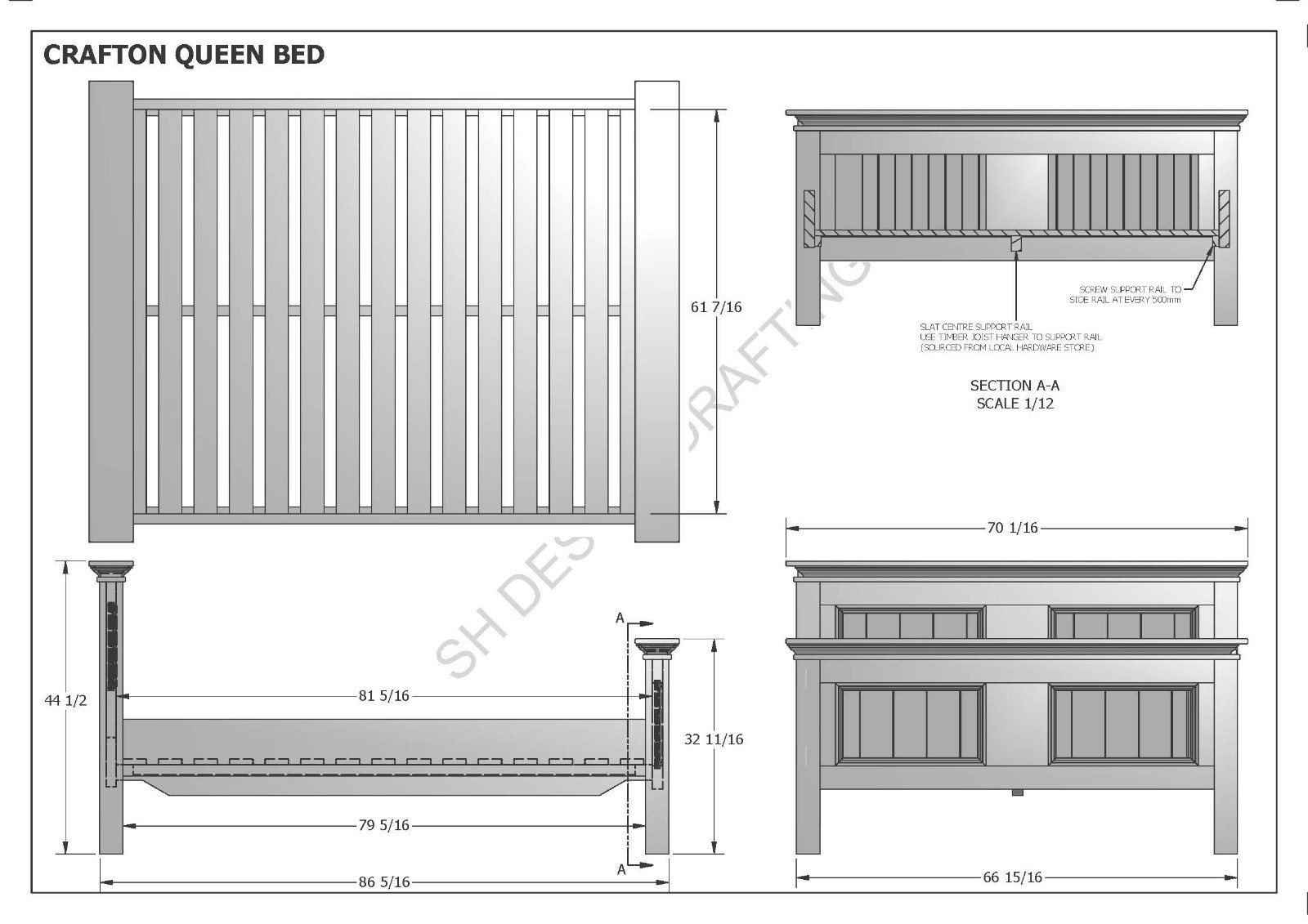 BUILDING PLANS FOR CRAFTON QUEEN SIZE TIMBER BED - MAKE YOUR OWN & SAVE $$$