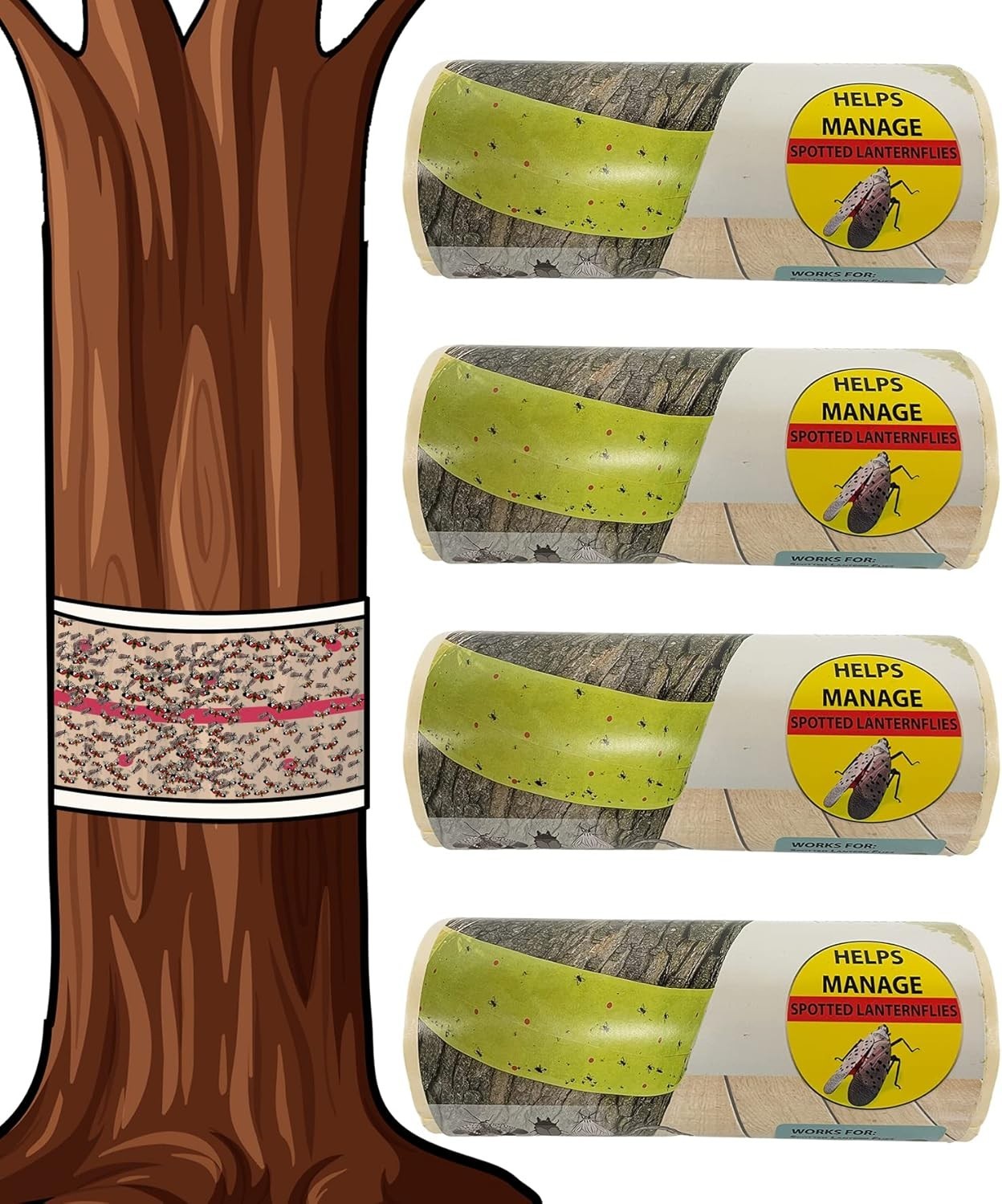 , Spotted Lantern Fly Tree Trap - 4 Rolls (30 Feet Each Roll) - Lanternfly Tree