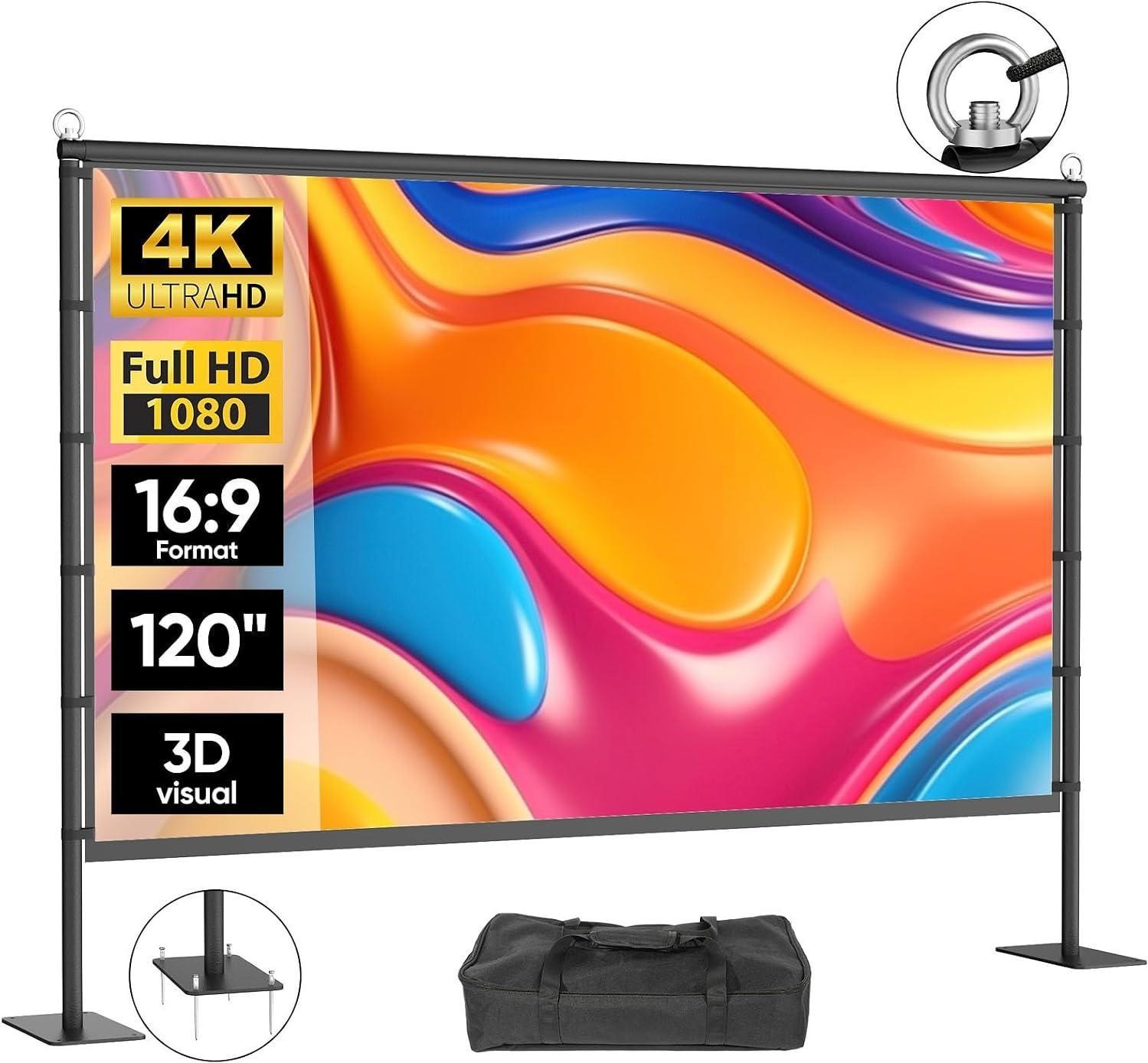 120 Inch Projector Screen with Stand, Portable Outdoor Movie Screen | 120-inch