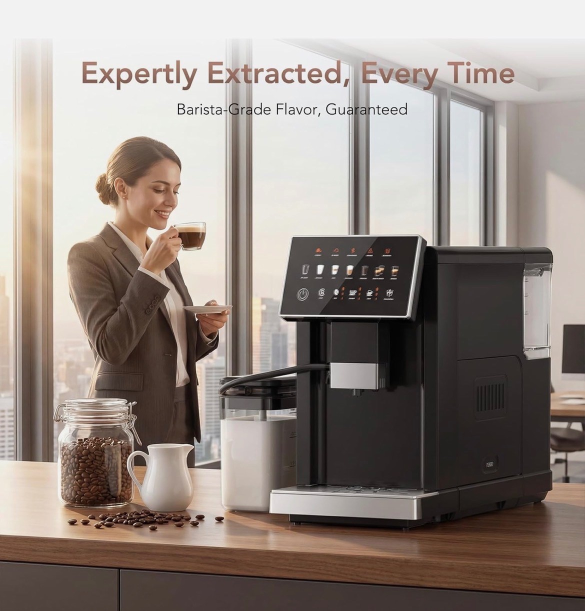 20 Bar Super Automatic Espresso Mac. Fully Automatic Coffee Machine with Grinder