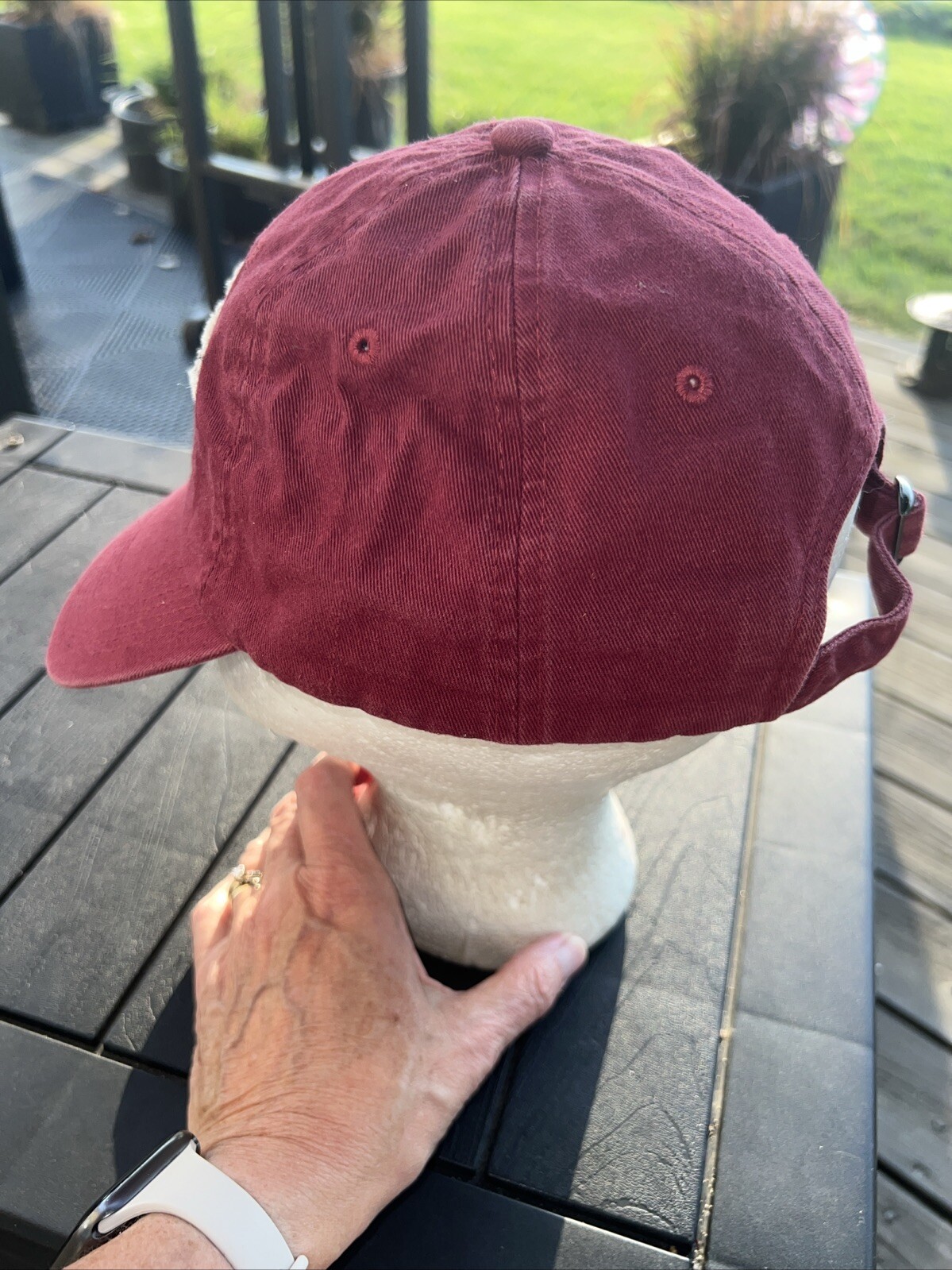Vancouver Canada Bear DIstressed Bear Patch on Maroon Hat Cap Strap Buckle EUC