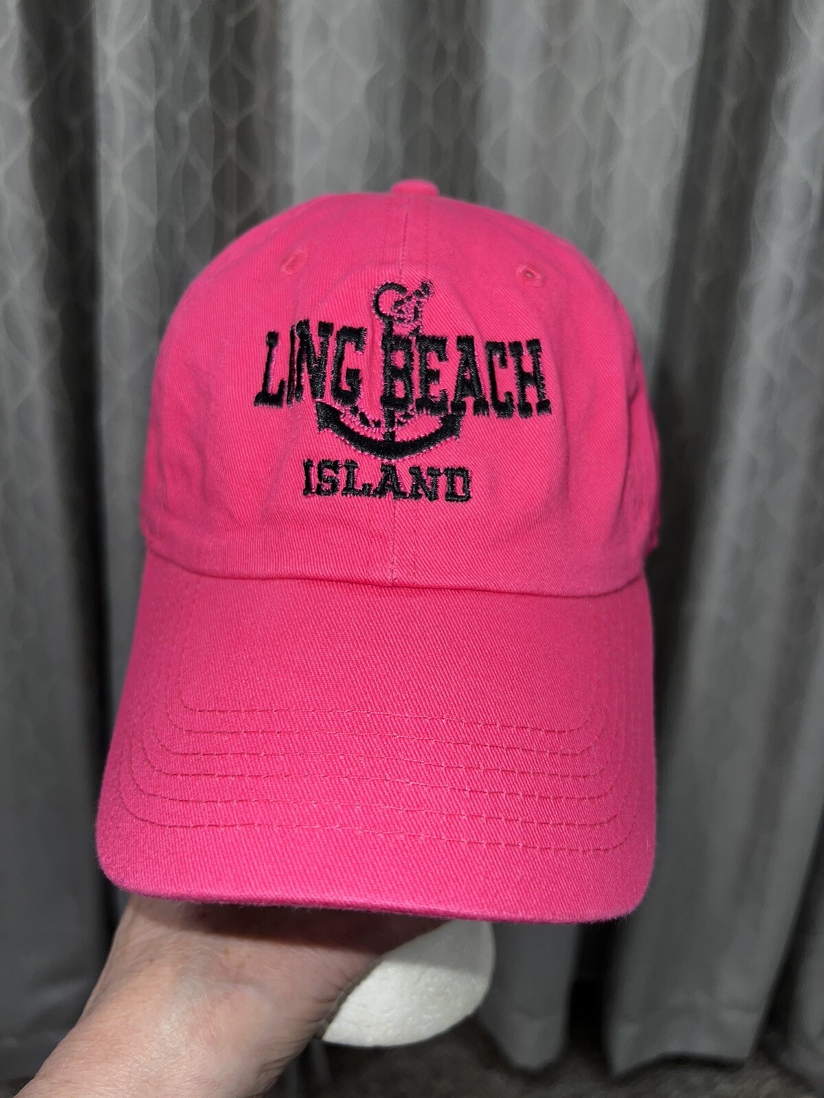 Long Beach Island NJ with anchor Embroidered Blake on Pink Hat Cap EUC Adj