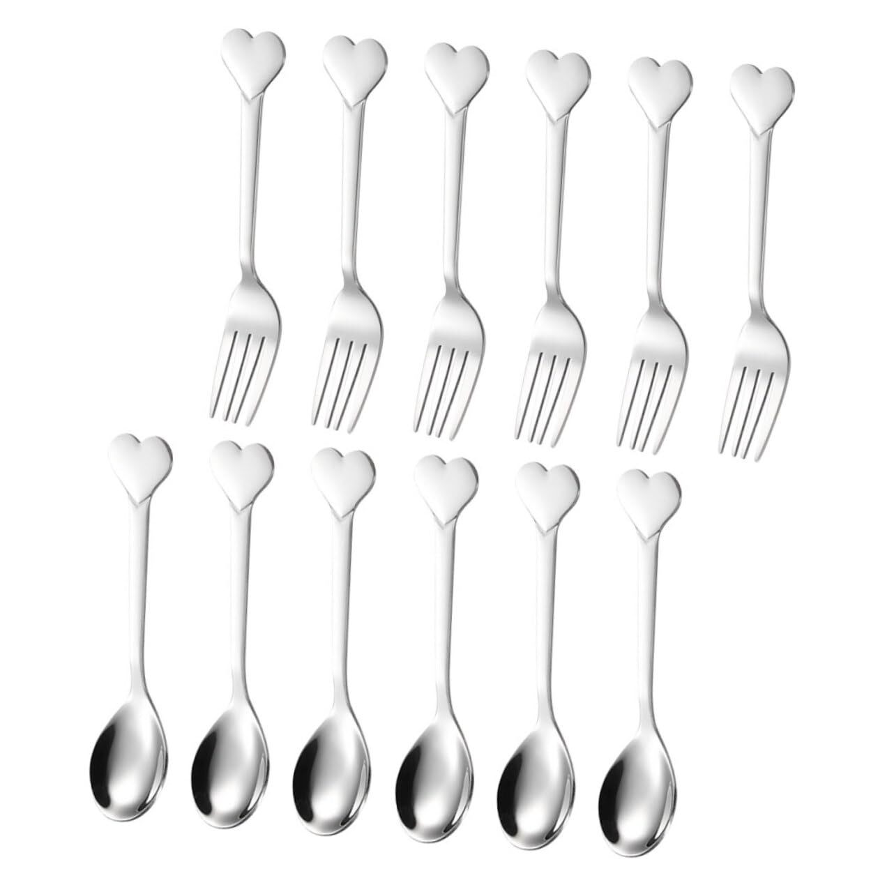12 PCS Heart Shaped Appetizer Fork Spoons Silverware Set Dessert Fruit