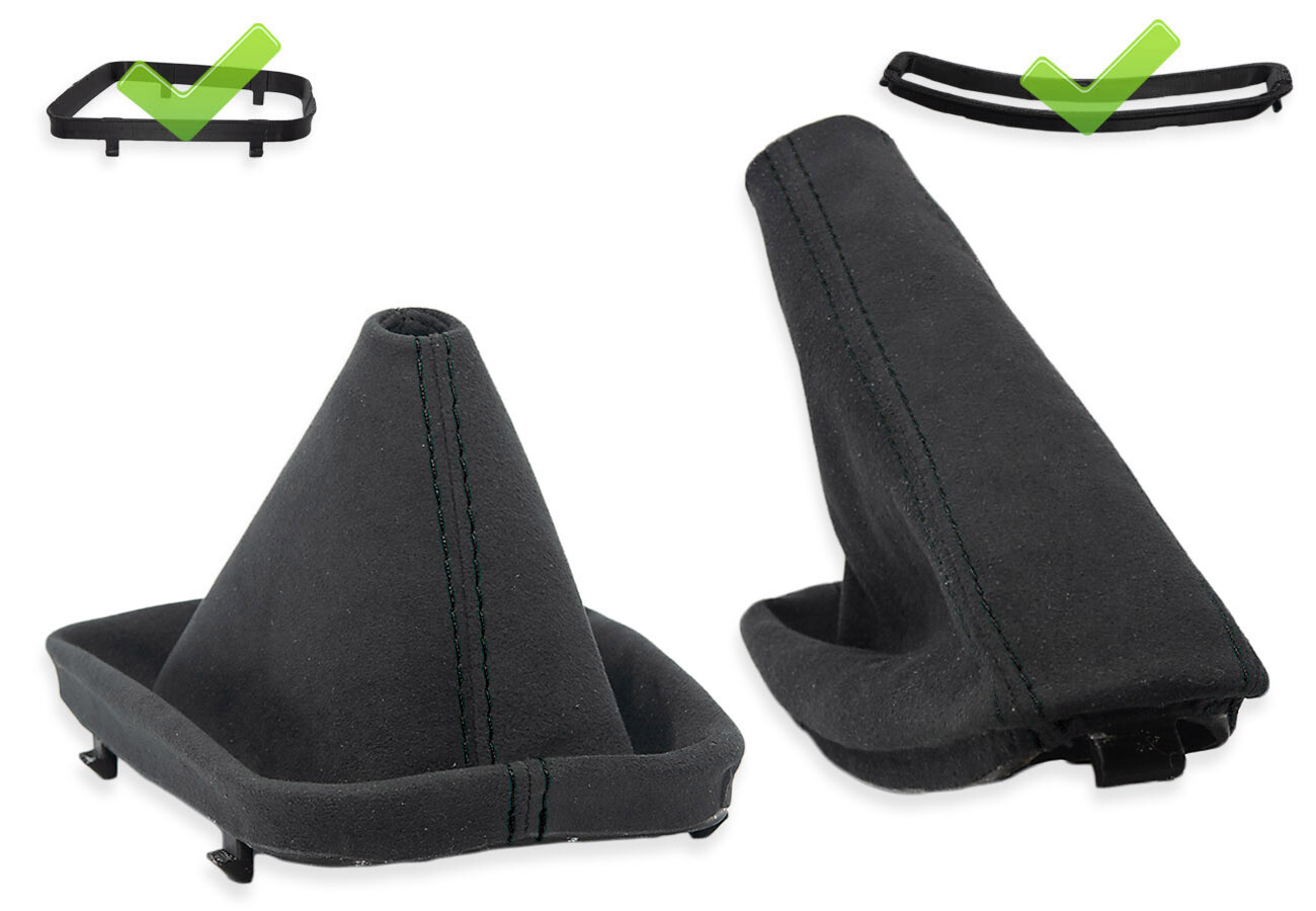 FOR BMW E46 GEAR SHIFT + HANDBRAKE GAITER ALCANTARA STITCHING BLACK + FRAME