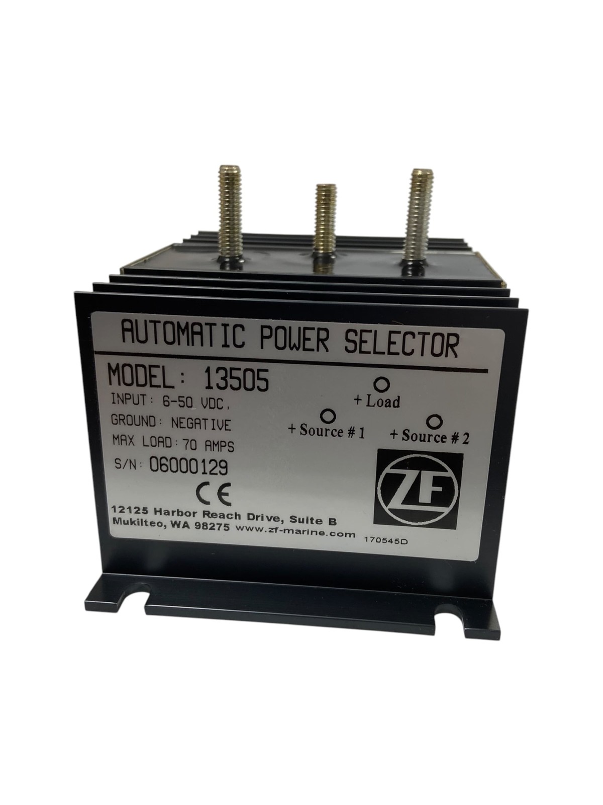 ZF Marine 13505, Automatic Power Selector 6-50 VDC, 70 Amps (Missing Hardware)