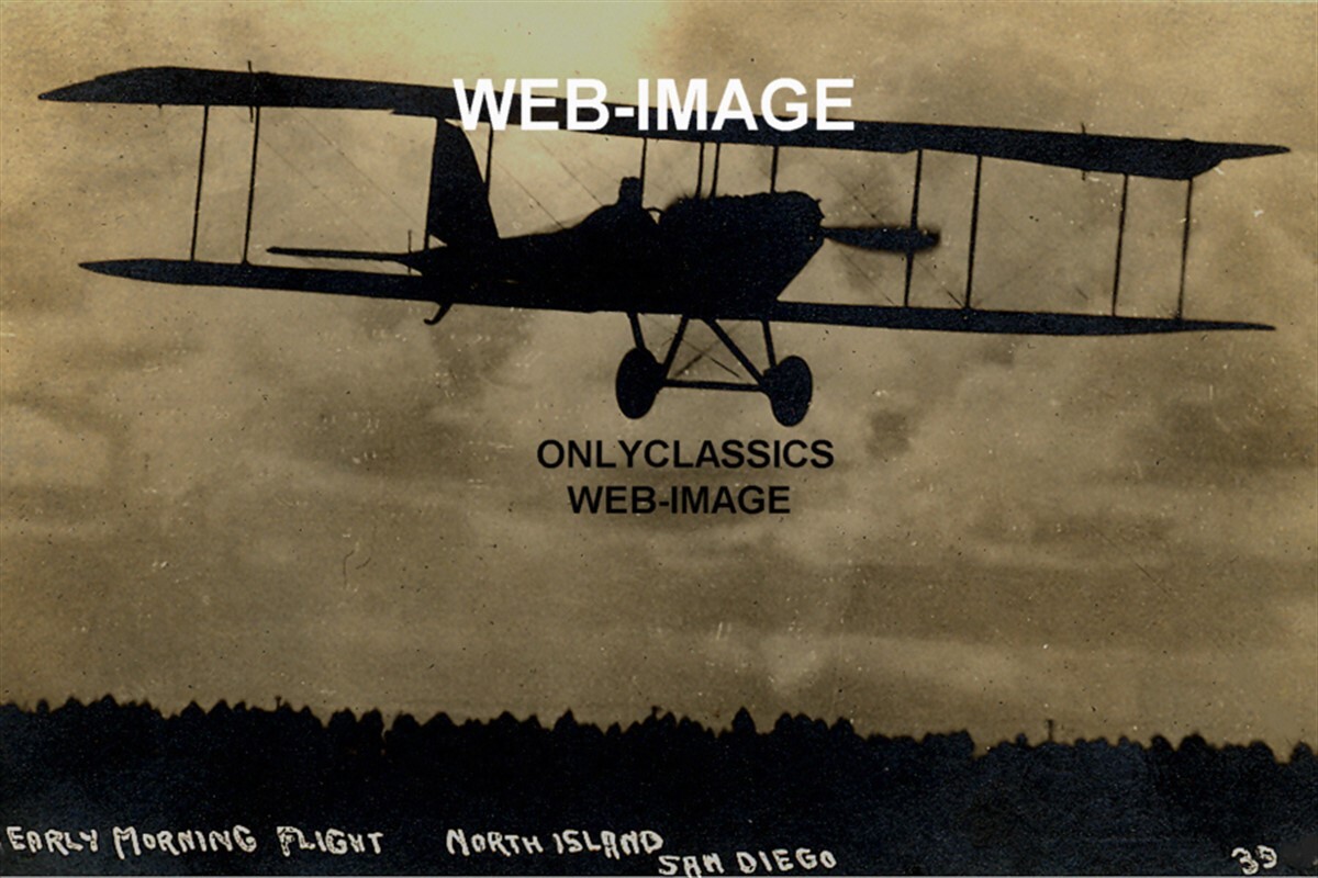 1911 SILHOUETTE BIPLANE AIRPLANE OVER NORTH ISLAND, SAN DIEGO CA AVIATION PHOTO