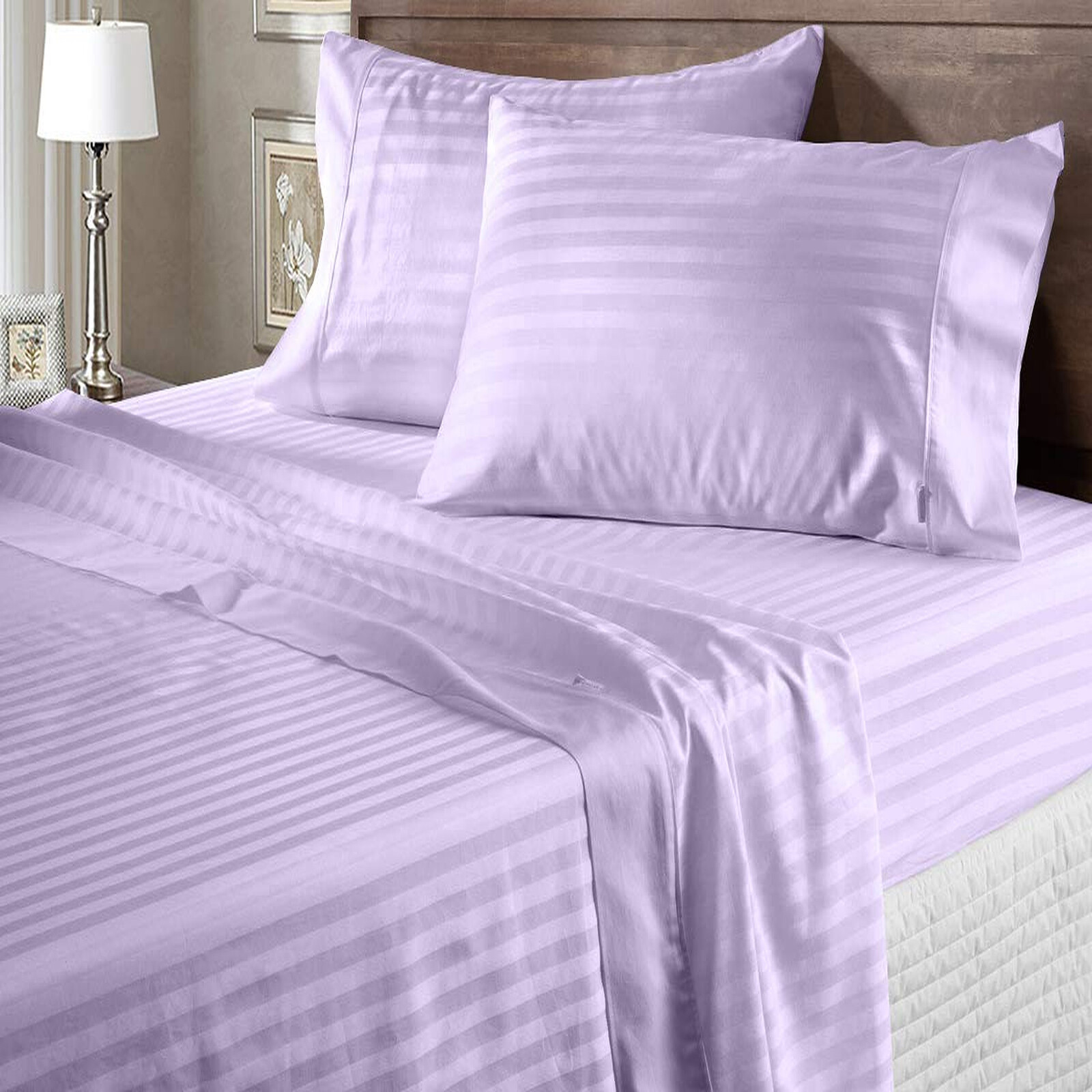 Ultra Deep Pocket 4 PCs Sheet Set 800 TC 100% Cotton Lavender Stripe