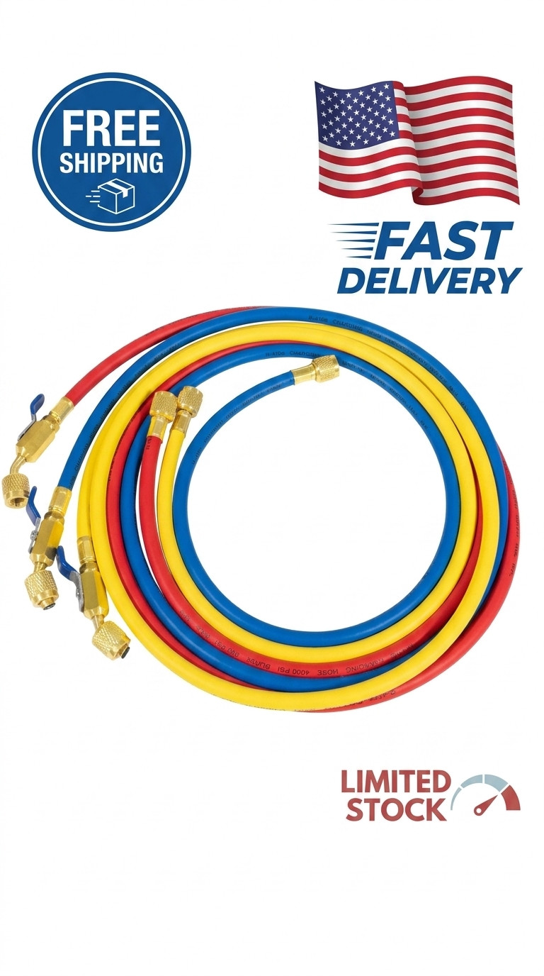 R410a Charging Hoses Set 3pc Red Yellow Blue 4000 PSI HVAC AC Refrigerant