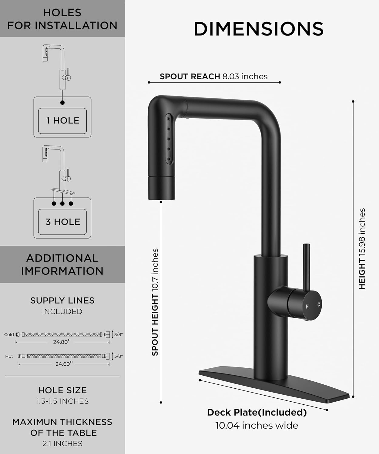 Black Kitchen Faucet with Pull-Down Sprayer & 5 Waterfall Modes