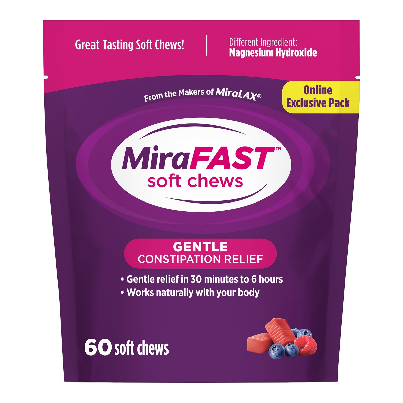 MiraFAST Soft Chews, from the Makers of MiraLAX, Gentle Constipation Red