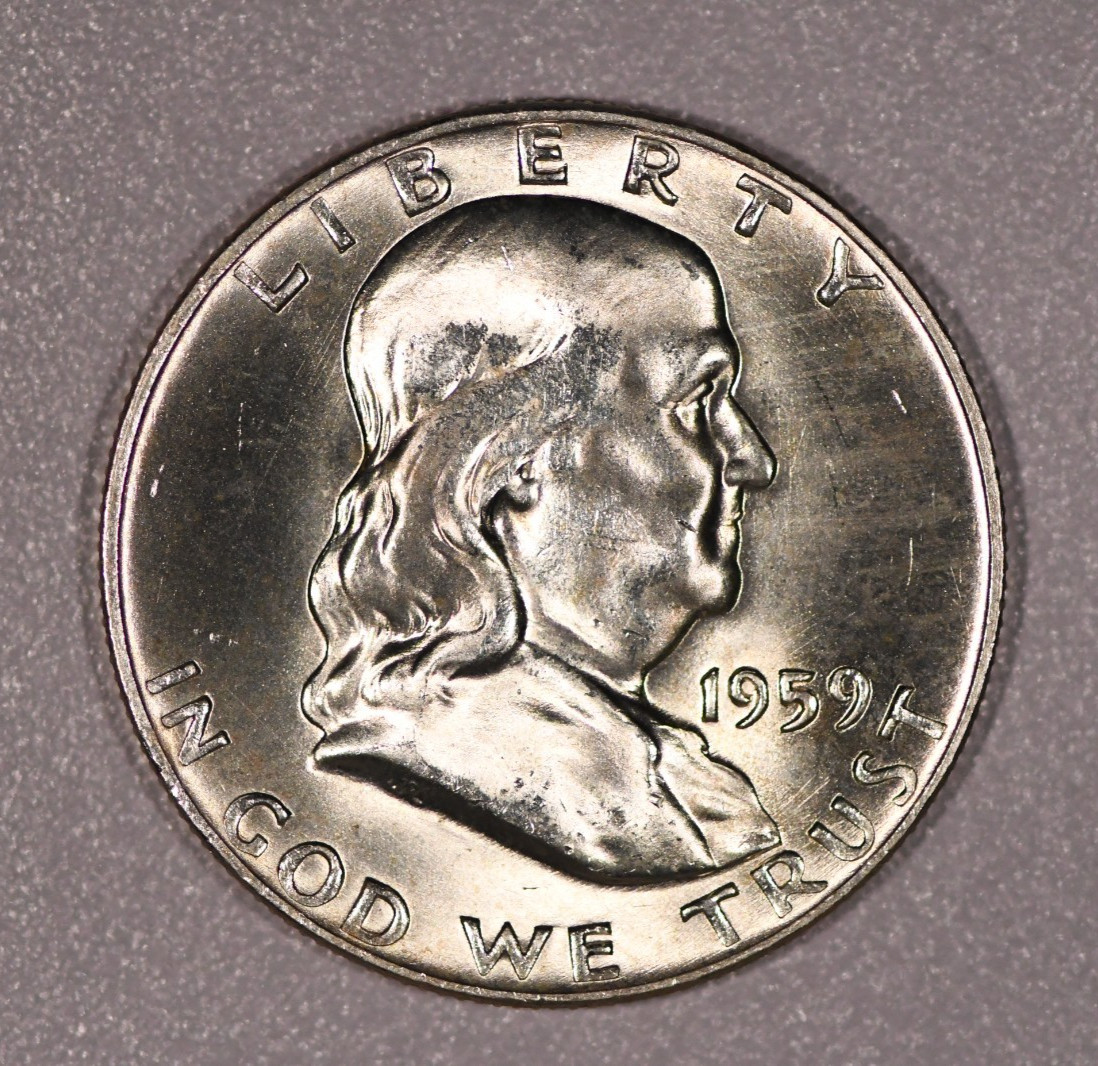 1959-D Franklin SILVER Half-Dollar Coin, Mint State Condition