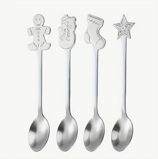 4Pcs Christmas Stainless Steel Coffee Spoon Dessert Spoon Set Holiday Theme