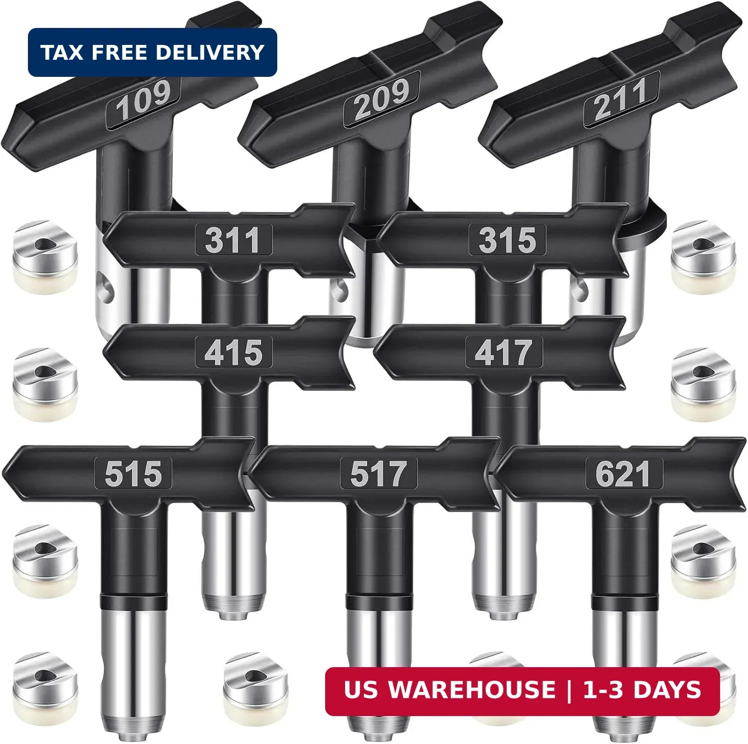 10PCS Airless Paint Sprayer Tips Set Tungsten Nozzles 109-621 for Spray Gun
