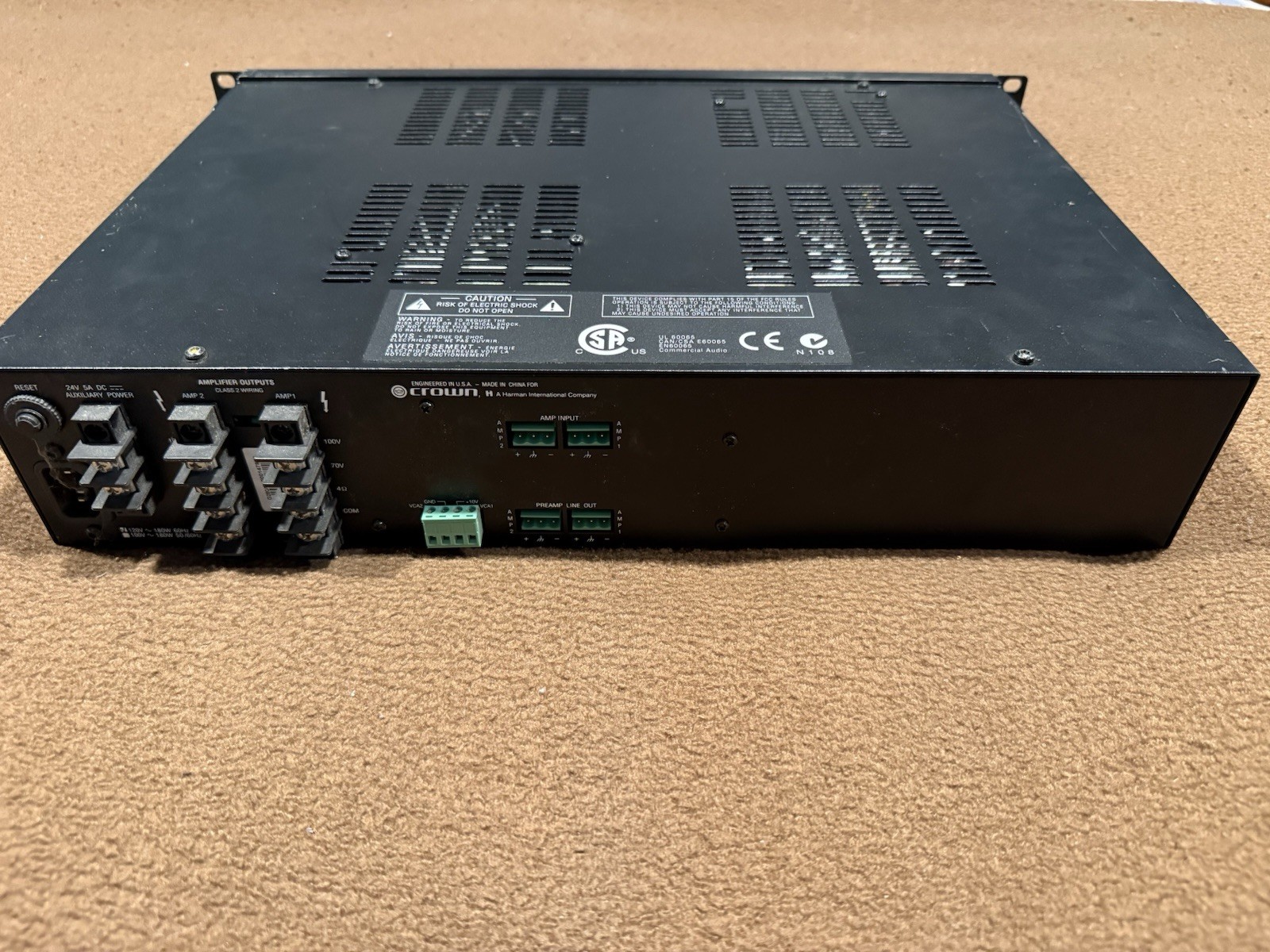 Crown 280A 2x80 Watt Power Amplifier for Two-Zone Systems, 4-ohm, 70V & 100V