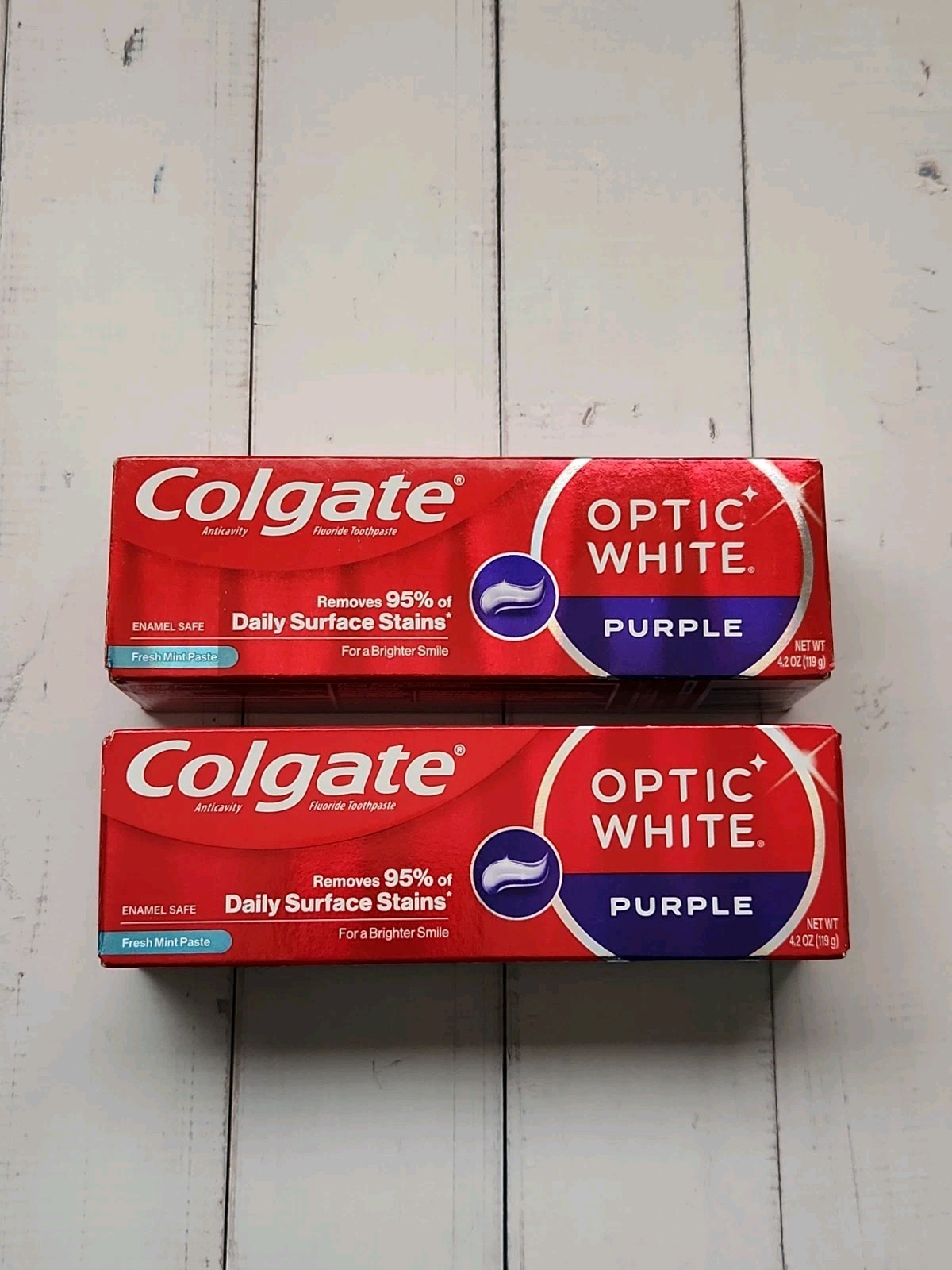 (Pack of 2) Colgate Optic White Purple Toothpaste, Fresh Mint, 4.2 fl oz