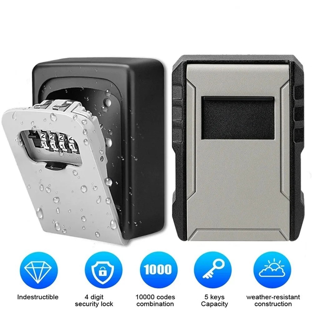 Key Lock Box 4-Digit Code Waterproof Wall Mount Aluminum Security Password Safe