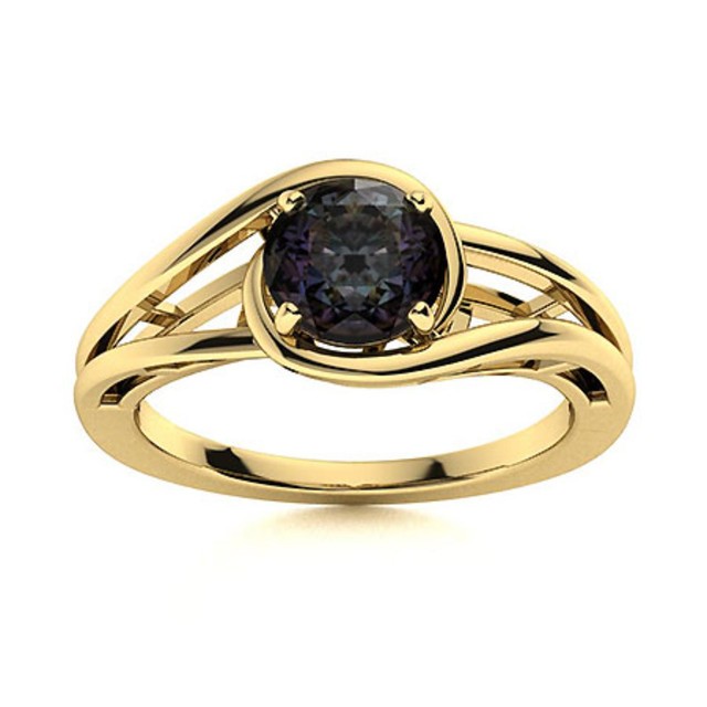 Solitaire 5MM Round Alexandrite 925 Sterling Silver Gold Plated Split Shank Ring